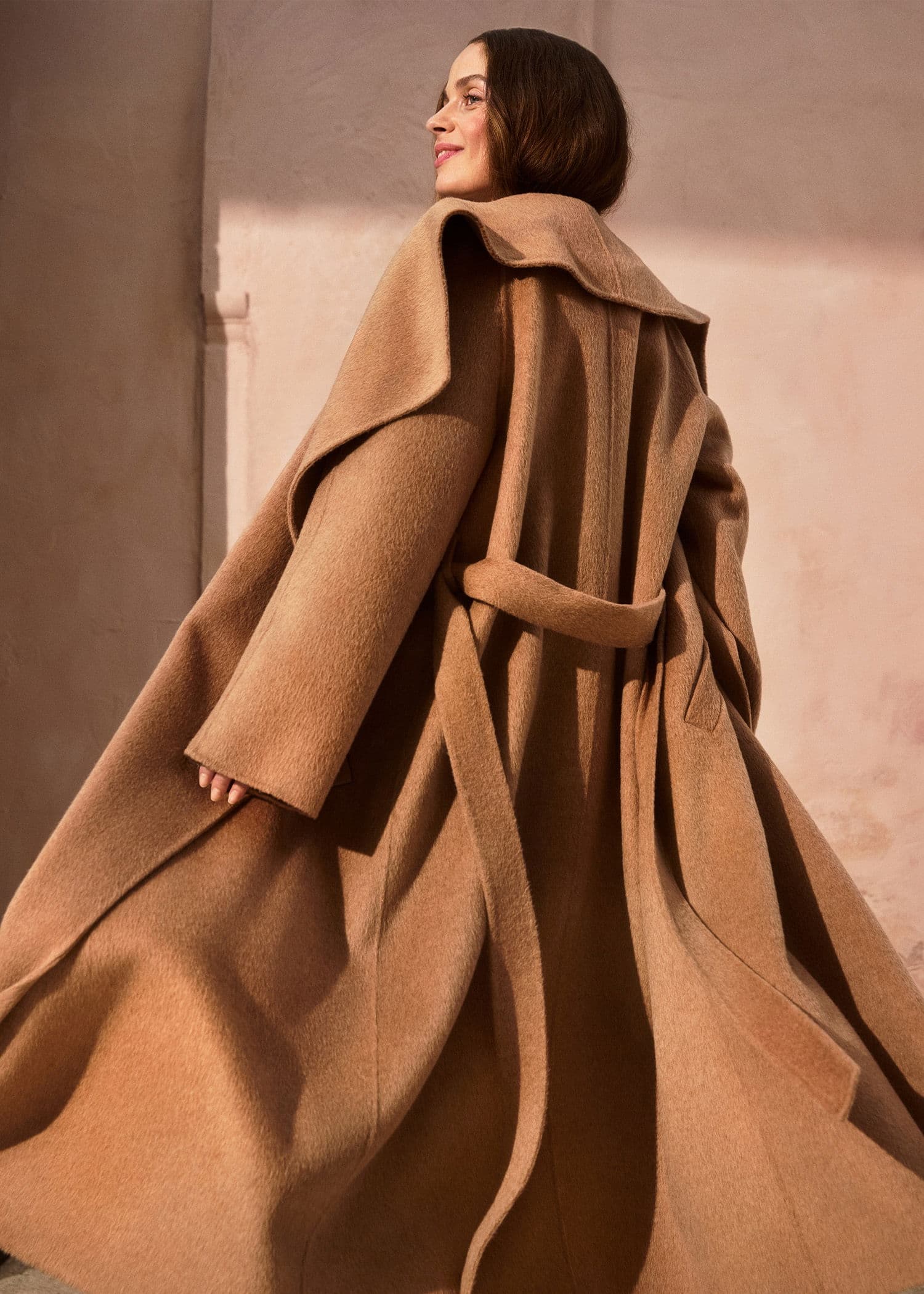 PHOEBE Dubbelvävd lång ullkappa - Brun 1 - Indiska