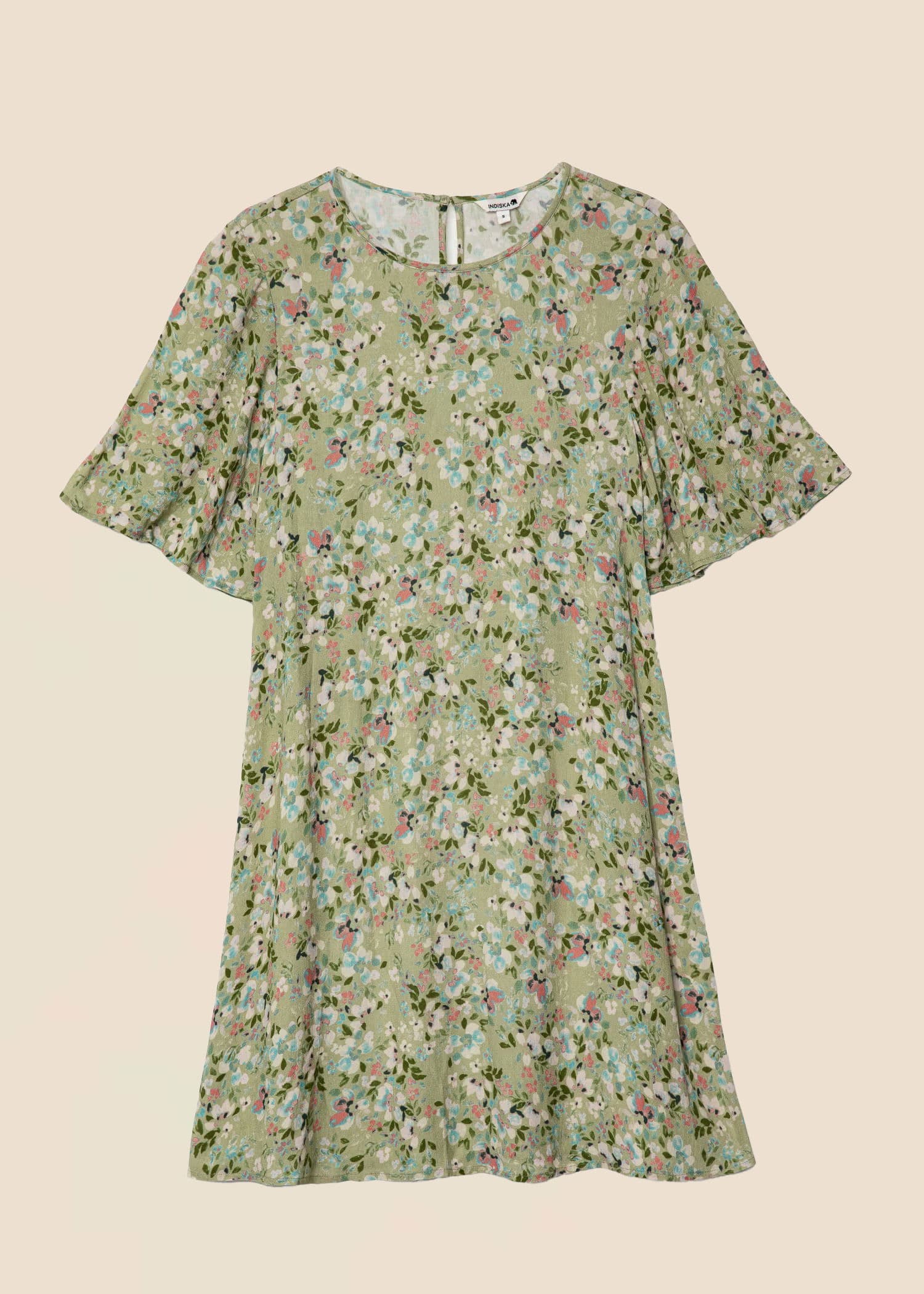SAMIRA Blomstret kortermet tunika - Grønn 1 - Indiska