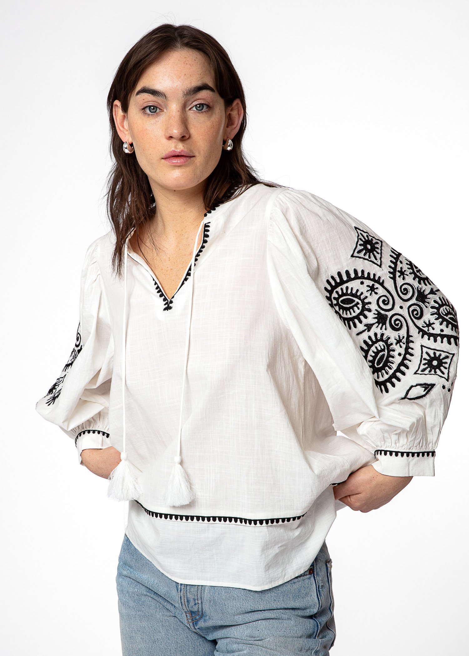 Embroidered long sleeved blouse