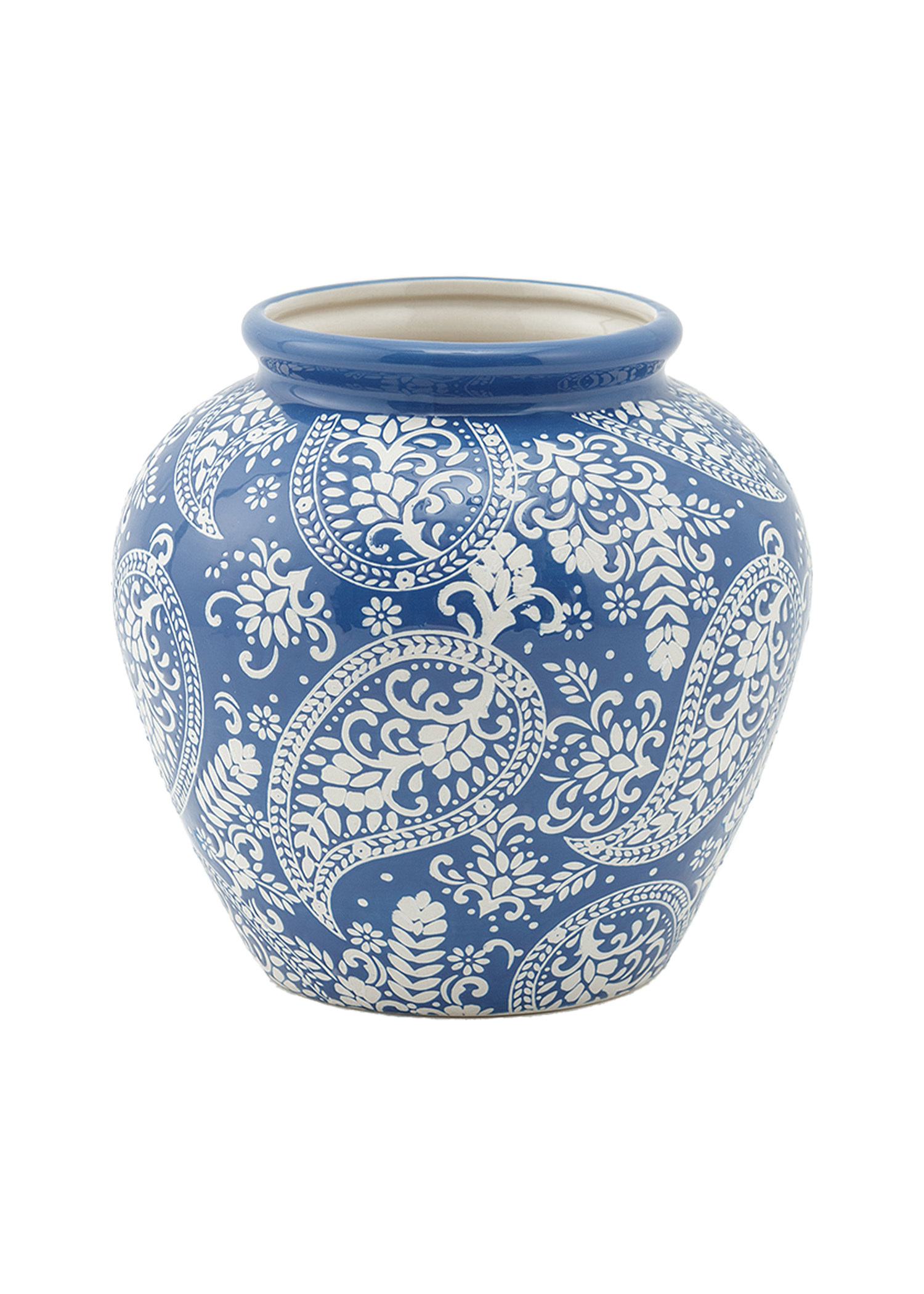 Blue paisley patterned vase