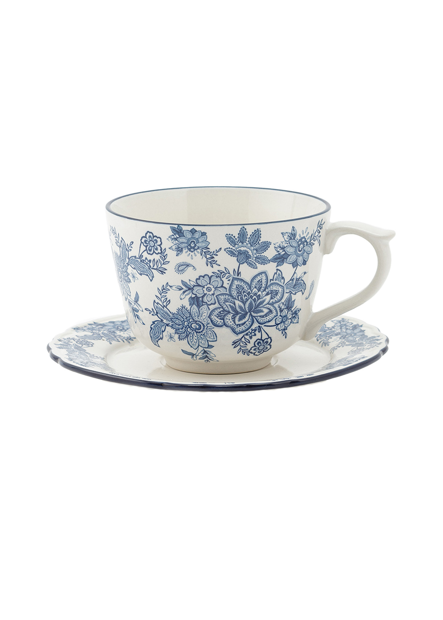 Floral stoneware cup and saucer Image 0