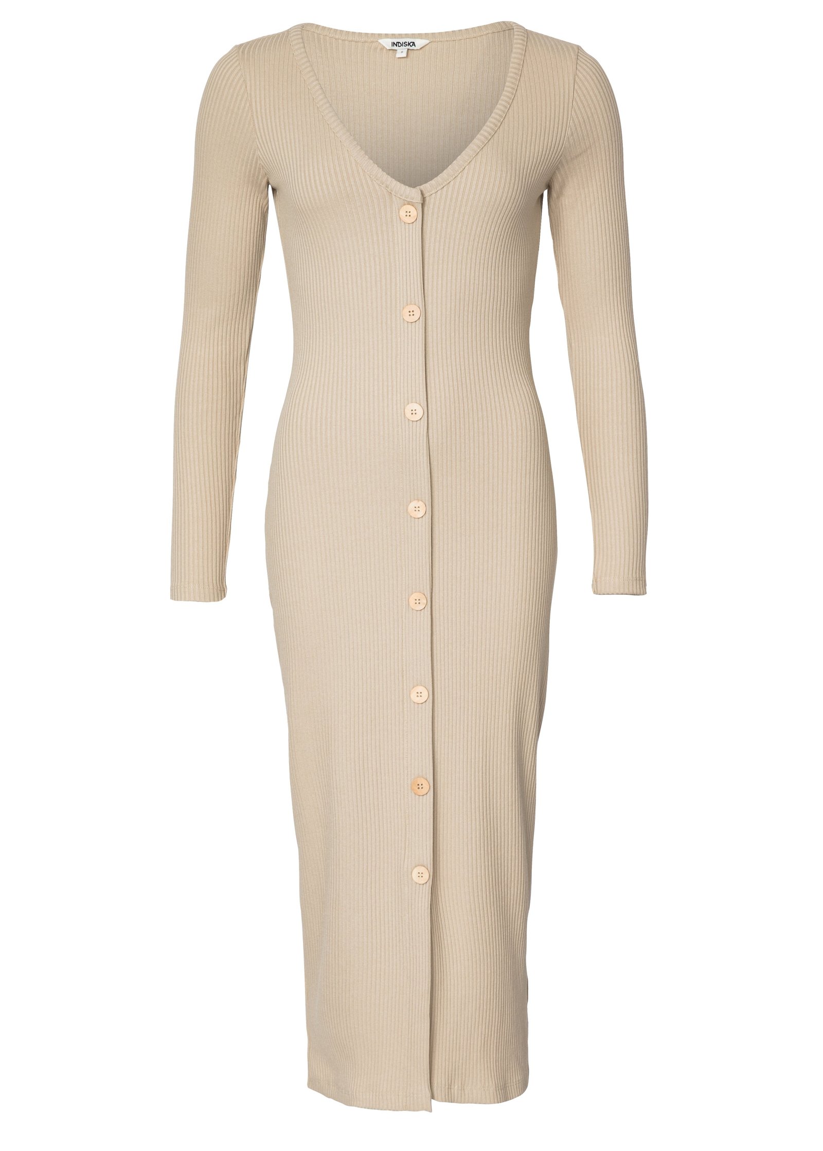 Beige ribbed knitted dress Image 5