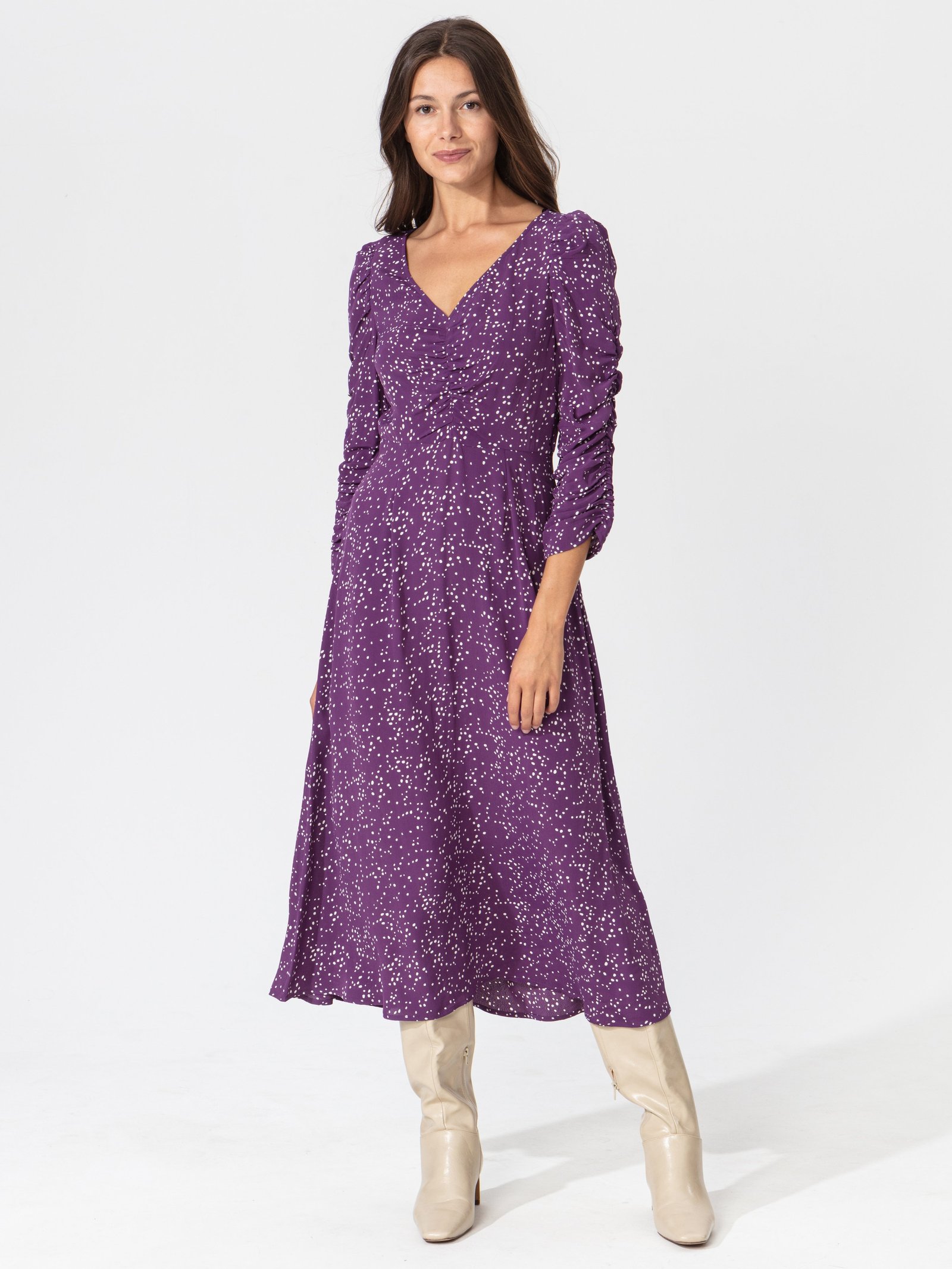 Patterned puff sleeve dress Image 4
