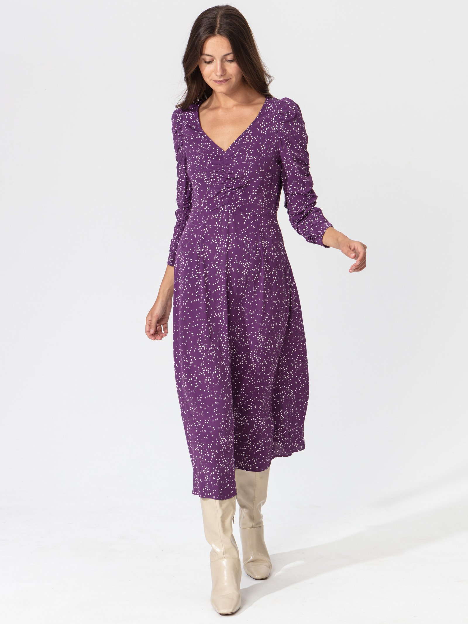 Patterned puff sleeve dress