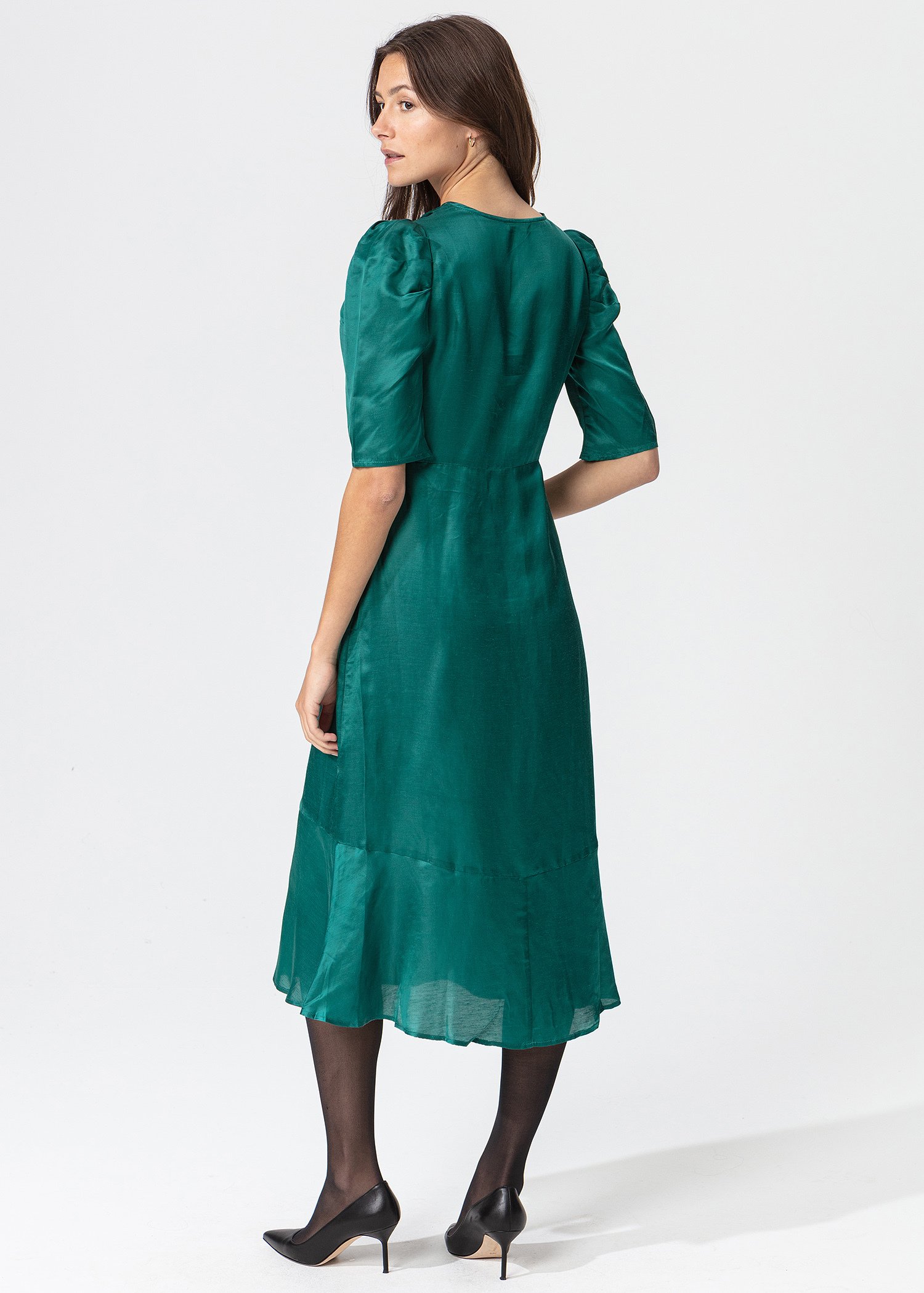 Green dress with puff sleeves thumbnail 5