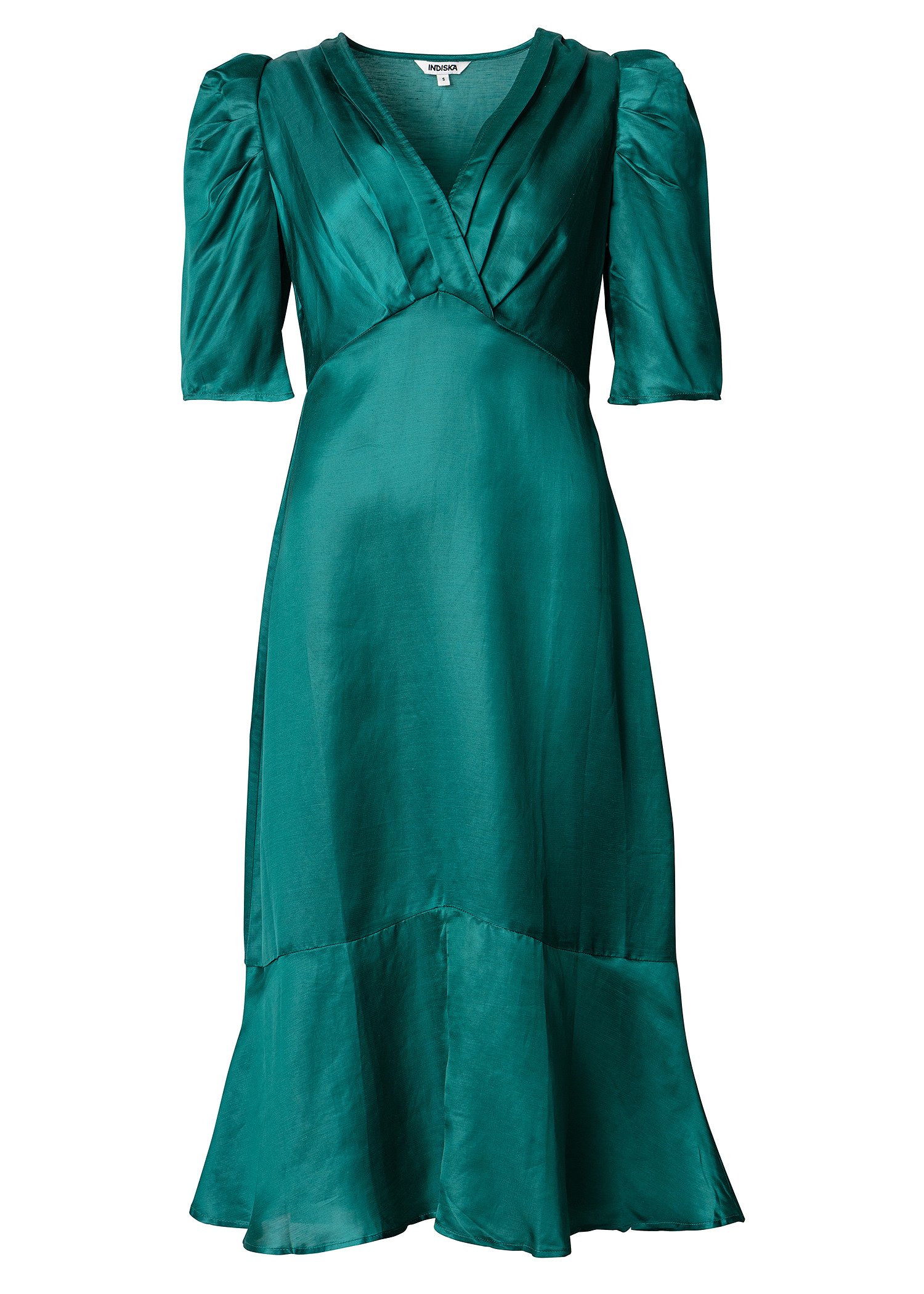 Grön klänning med puffärmar Image 6