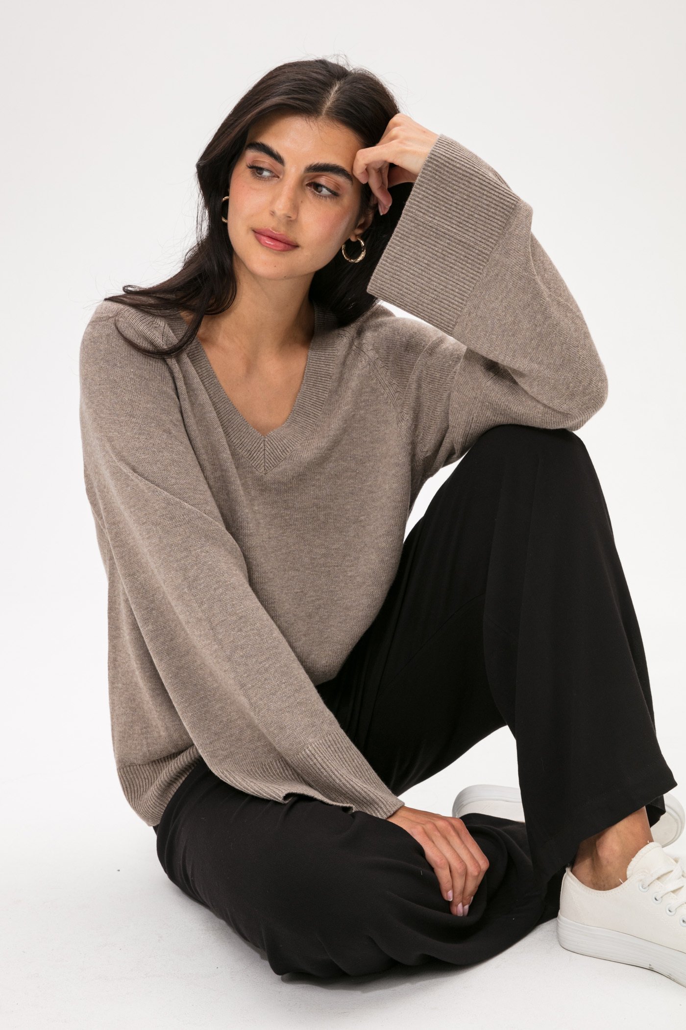 Wide sleeve knit sweater