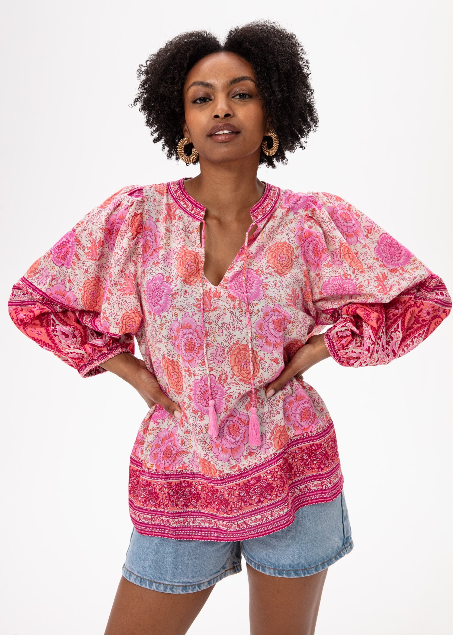 Patterned cotton blouse