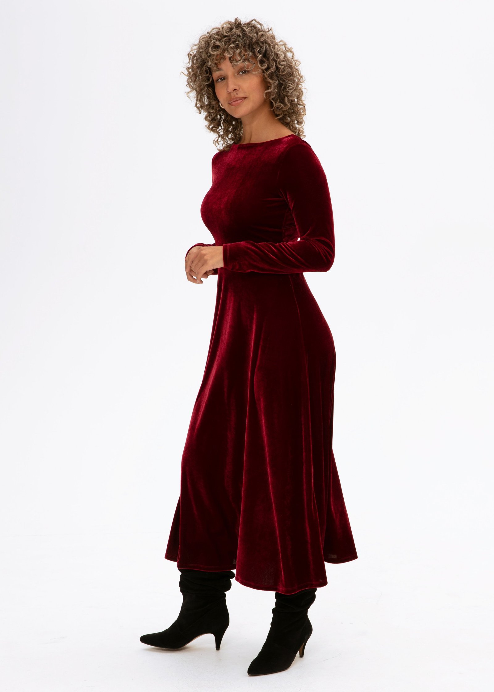 Red velour dress with cross back thumbnail 4