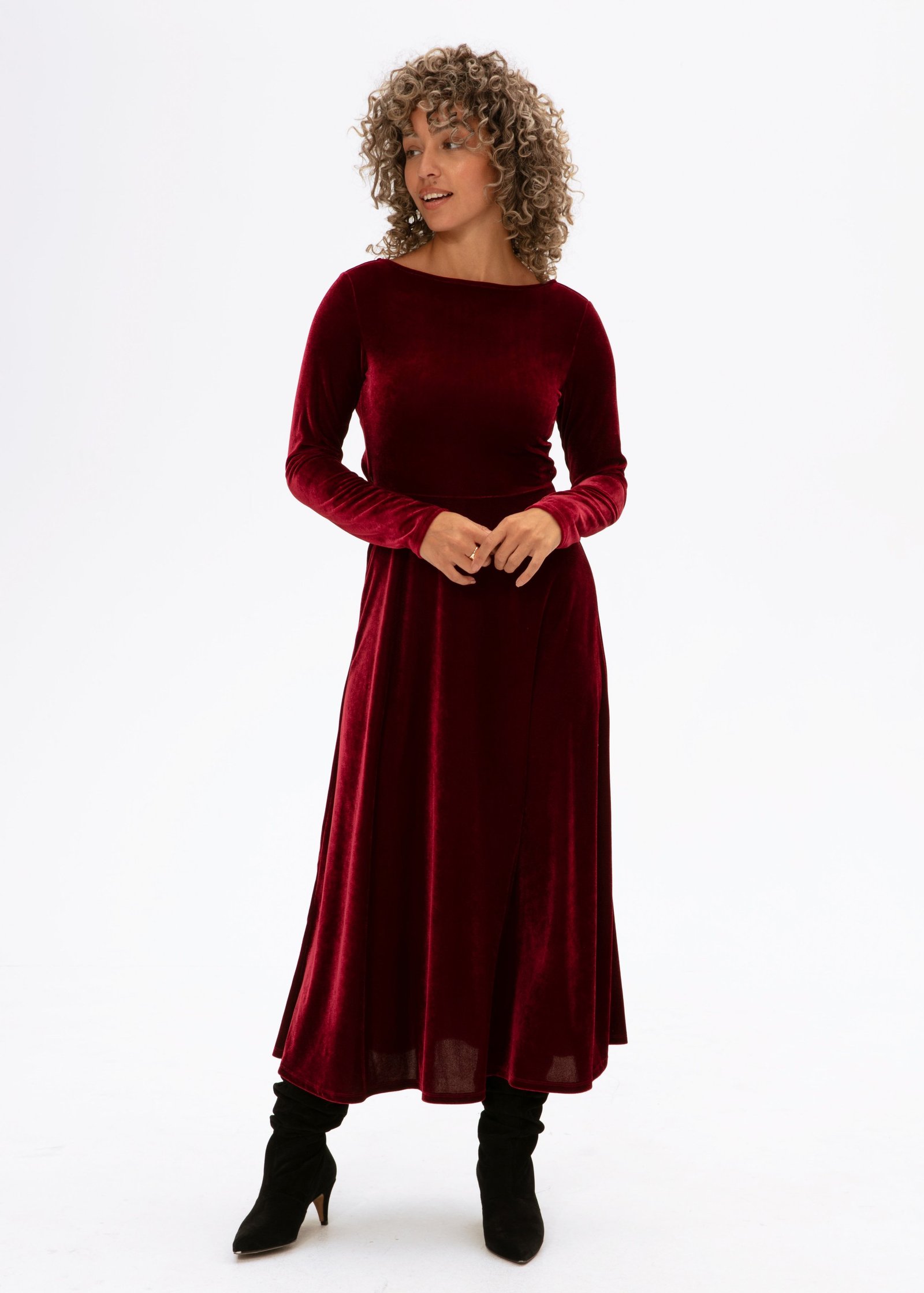 Red velour dress with cross back Image 0