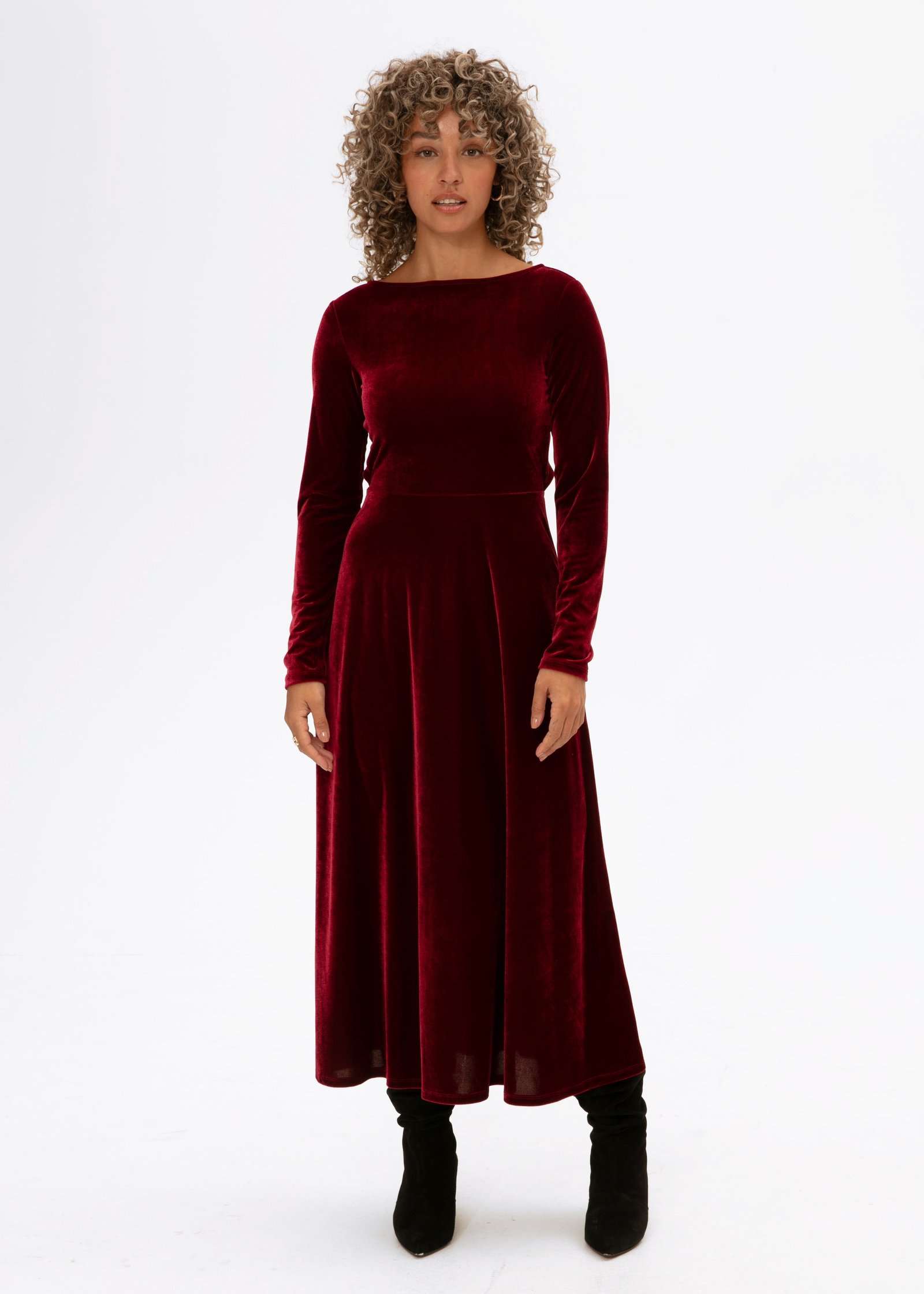 Red velour dress with cross back Image 2