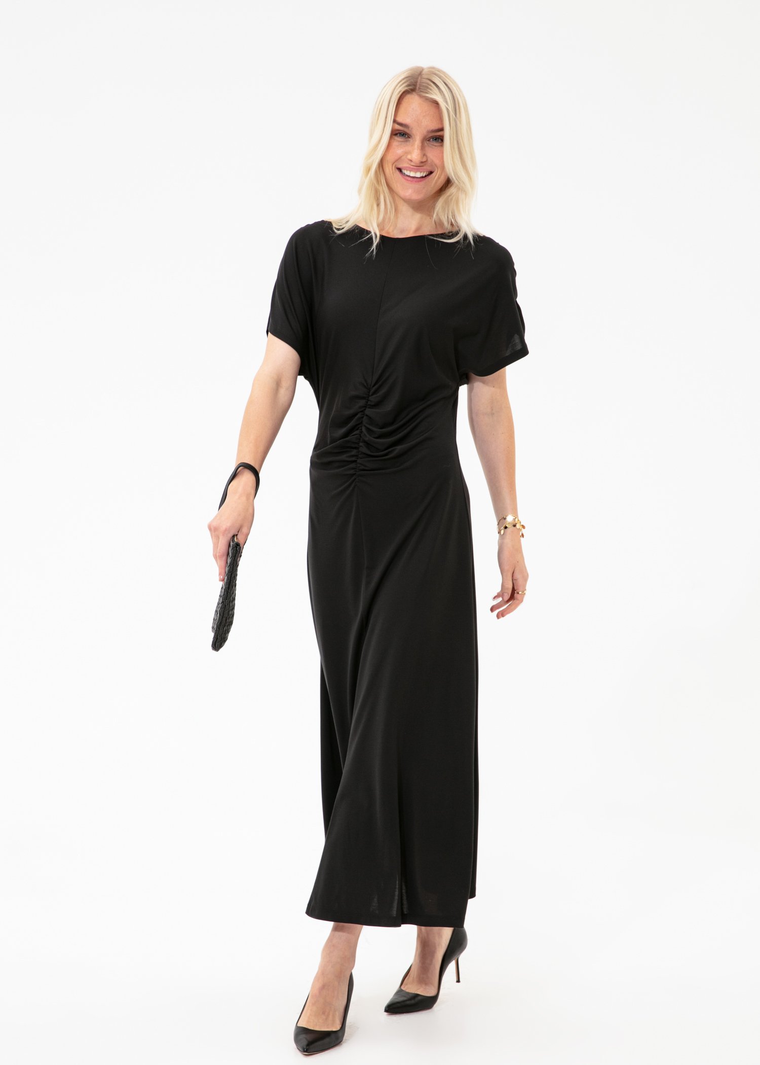Enfärgad lång klänning med rynk Image 6