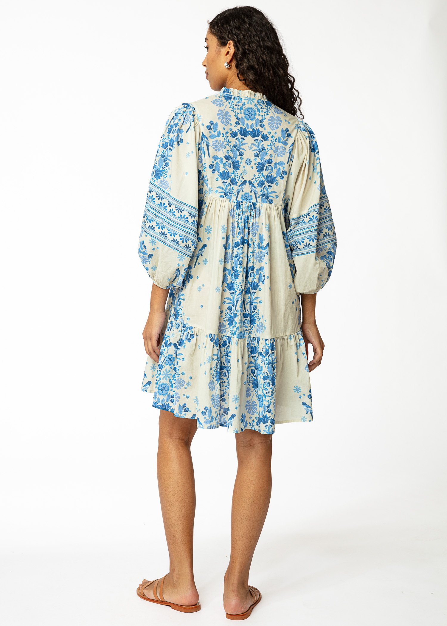 Blue cotton tunic with puff sleeves thumbnail 3