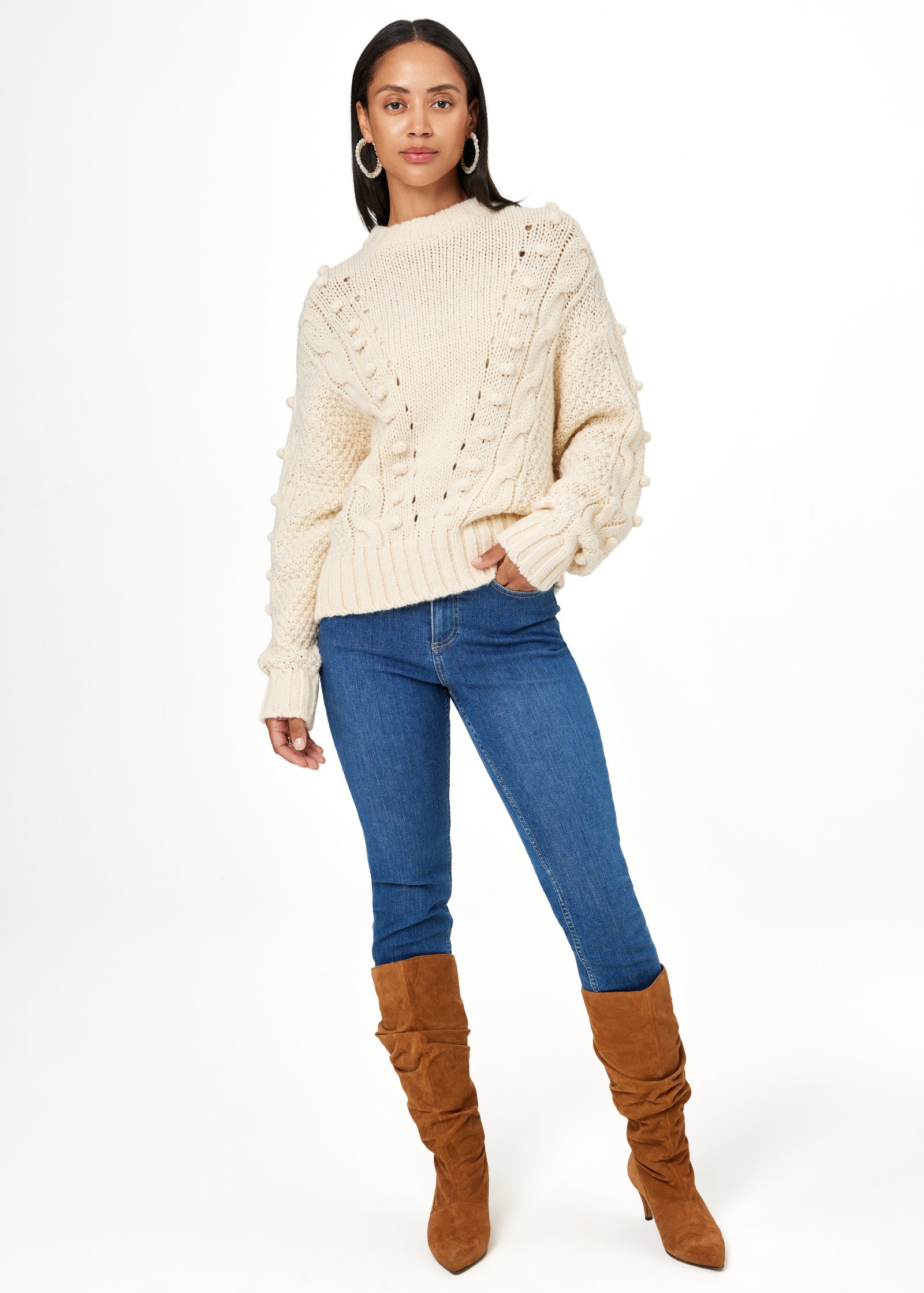 Cable knit pom pom sweater thumbnail 2
