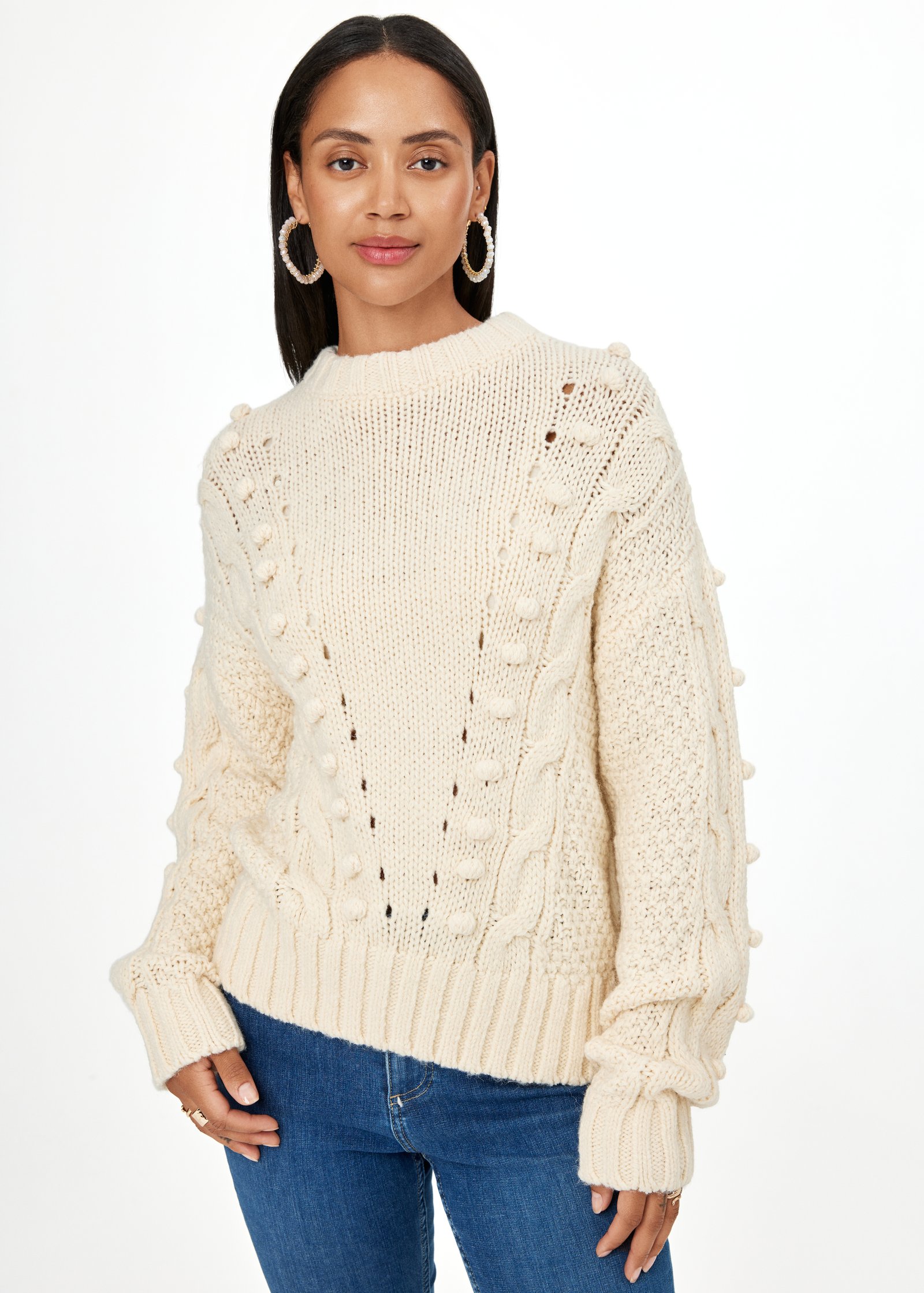 Cable knit pom pom sweater thumbnail 0
