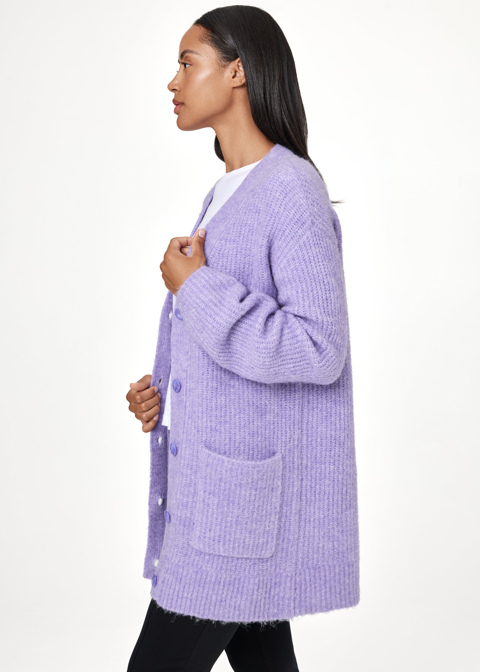 Purple cardigan with buttons thumbnail 1