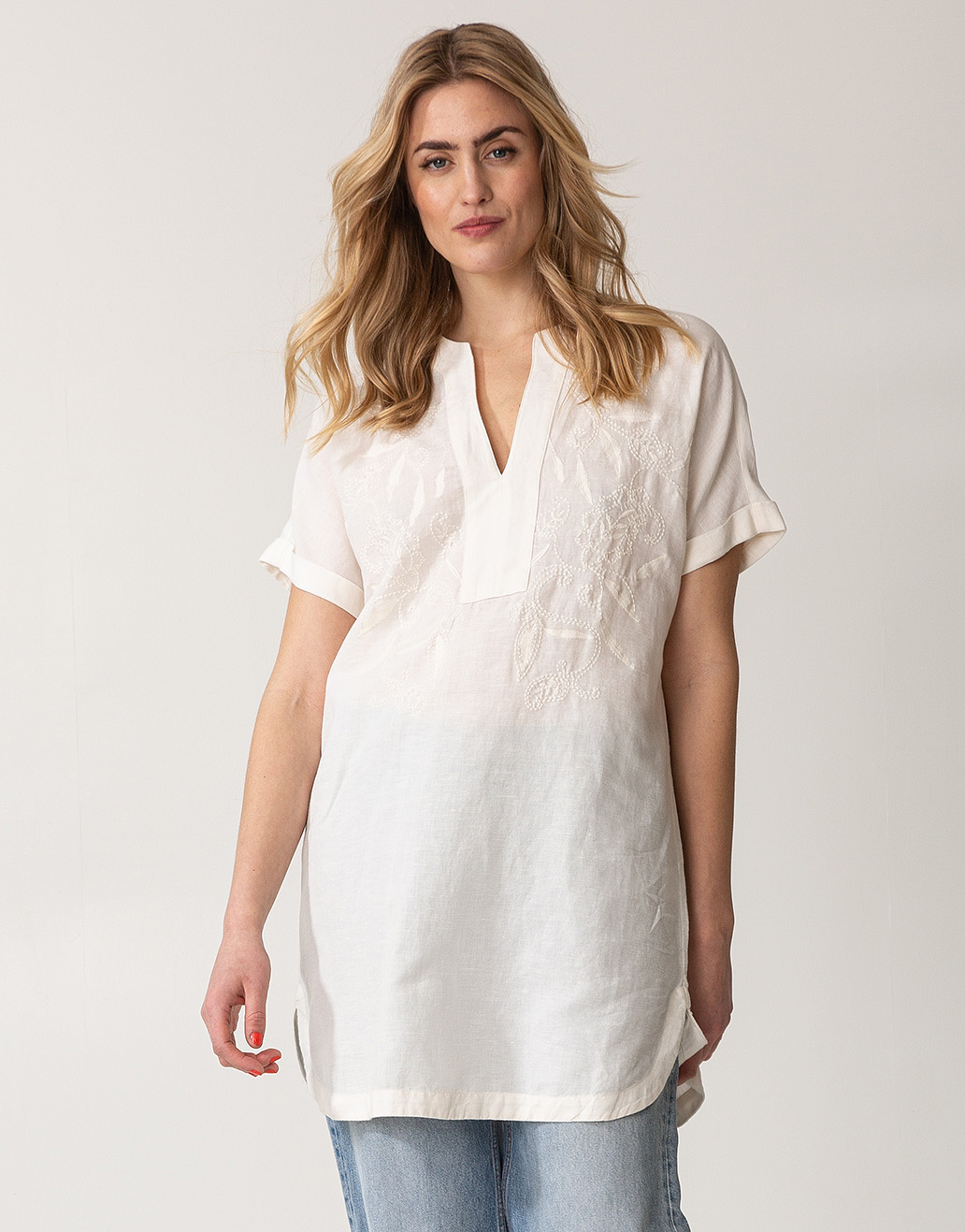 Linen mix embroidered tunic Image 0