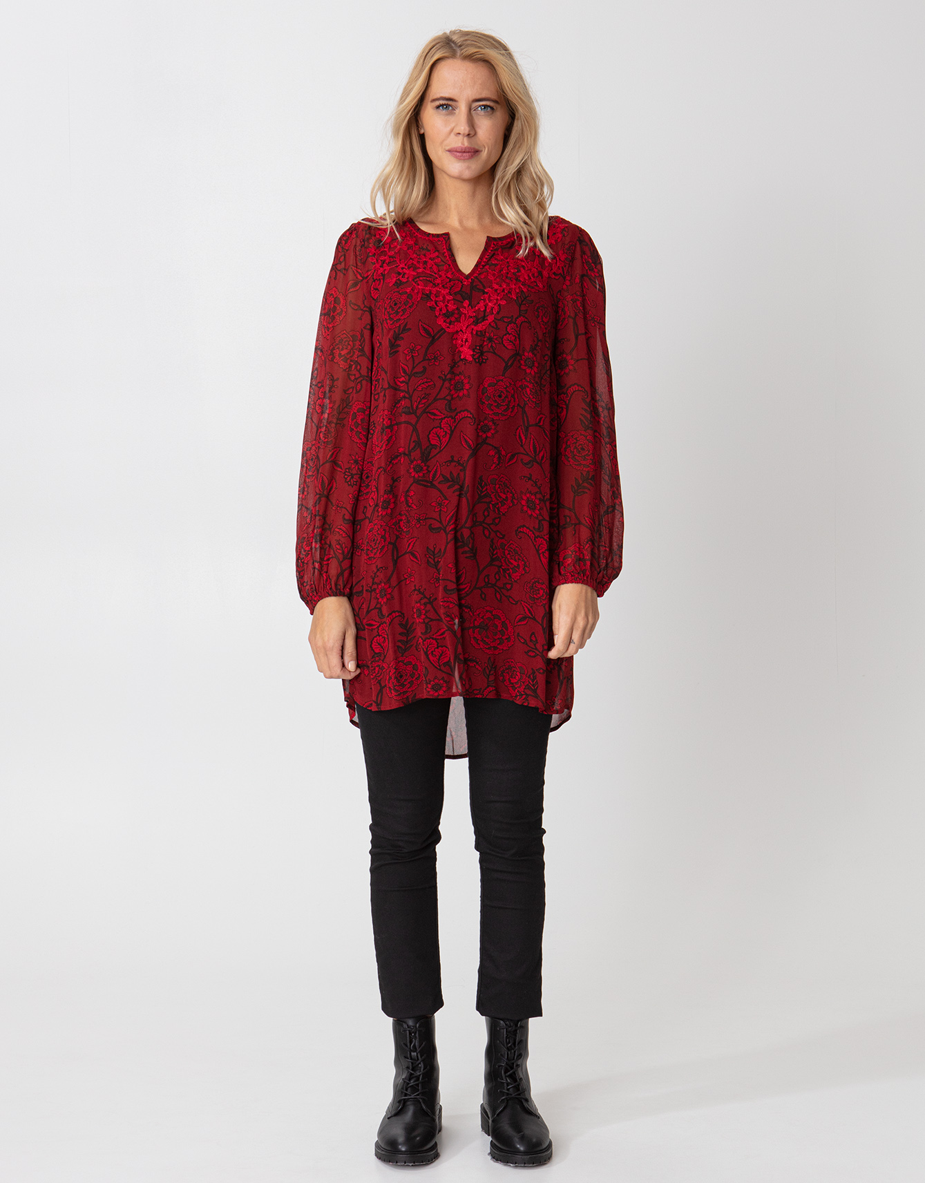 Patterned v-neck embroidered tunic thumbnail 0