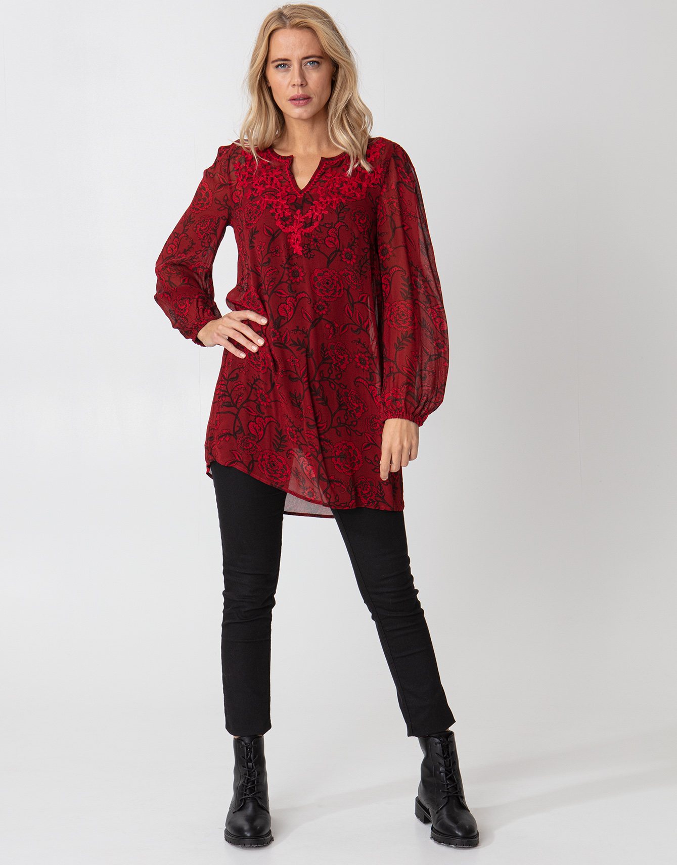 Patterned v-neck embroidered tunic thumbnail 1