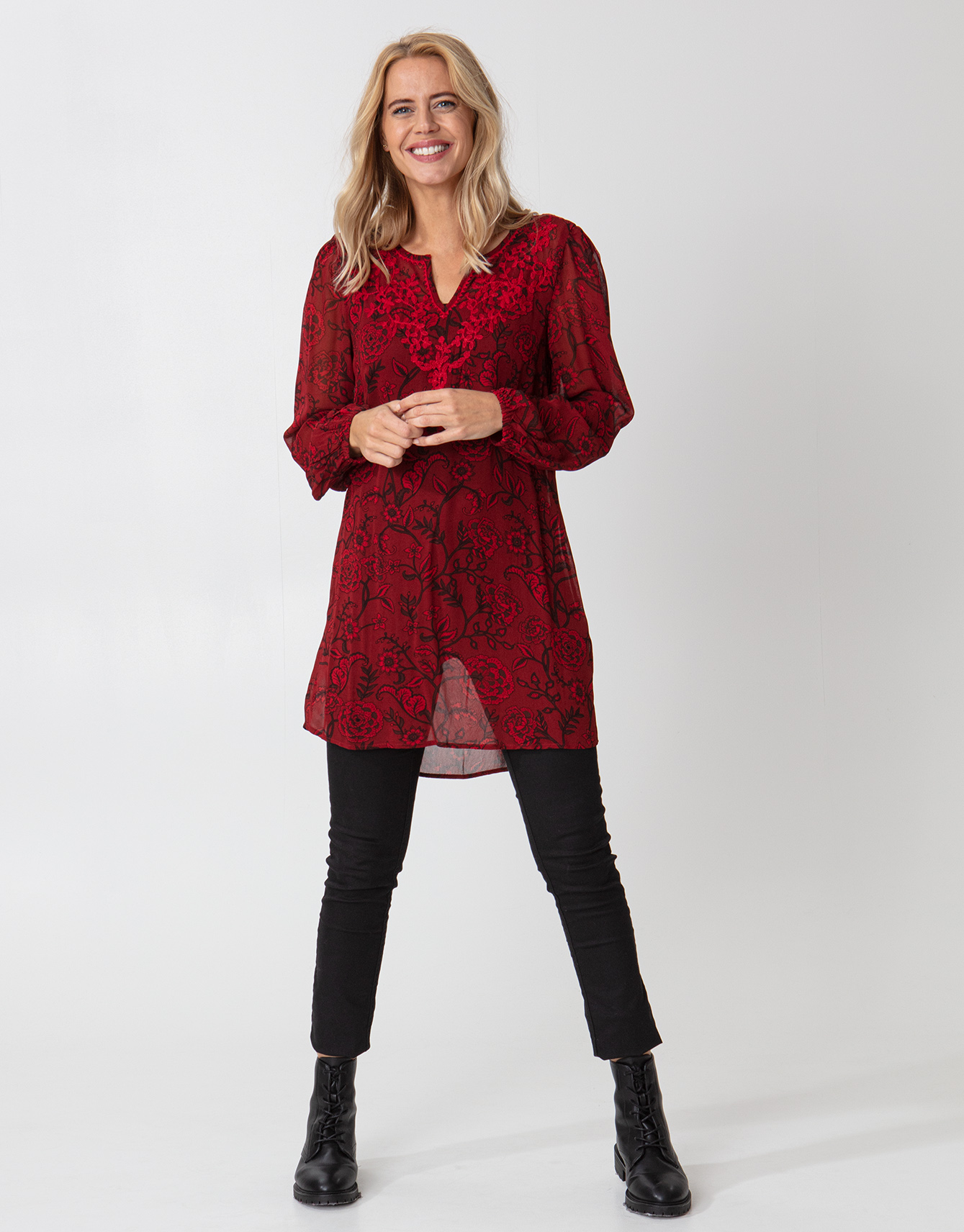 Patterned v-neck embroidered tunic thumbnail 2
