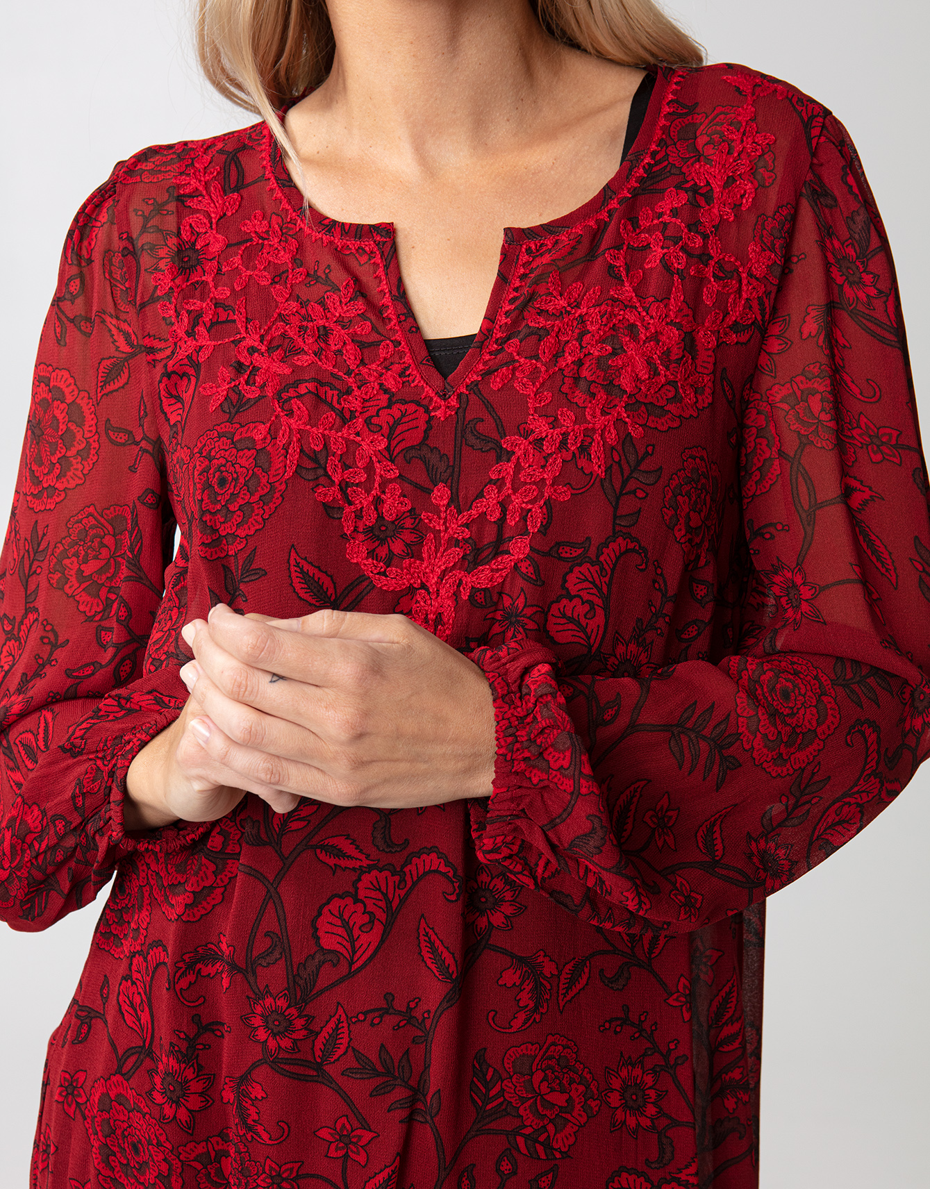 Patterned v-neck embroidered tunic thumbnail 4