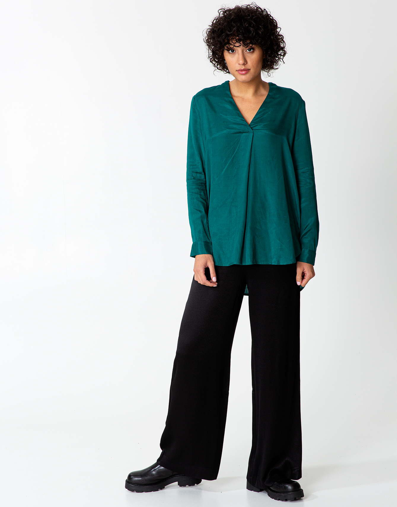 V-neck silky solid blouse thumbnail 1
