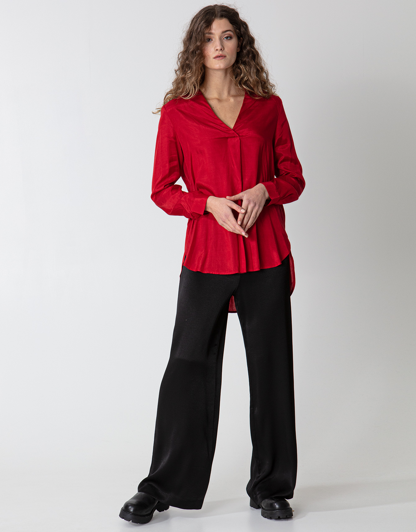 V-neck silky solid blouse thumbnail 2