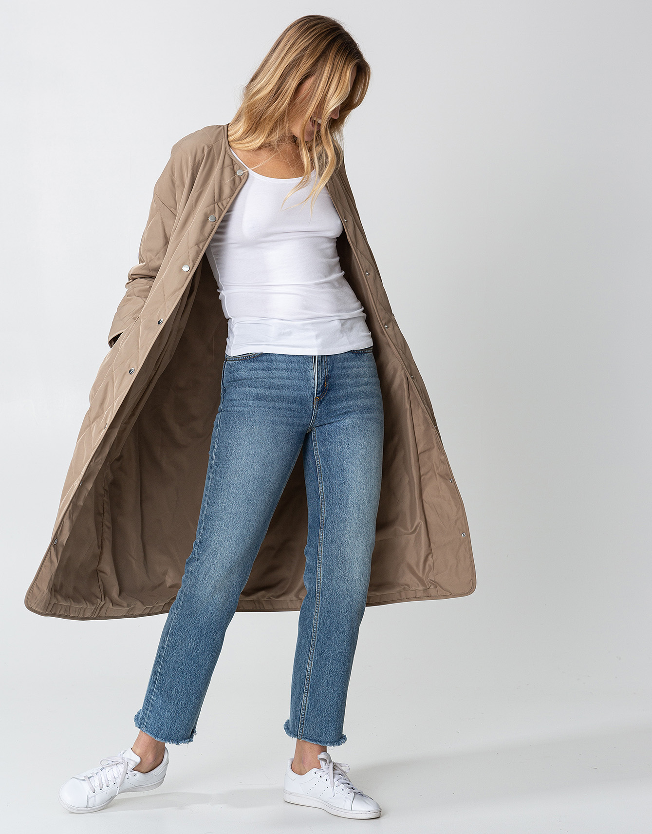 Beige long quilted coat thumbnail 2