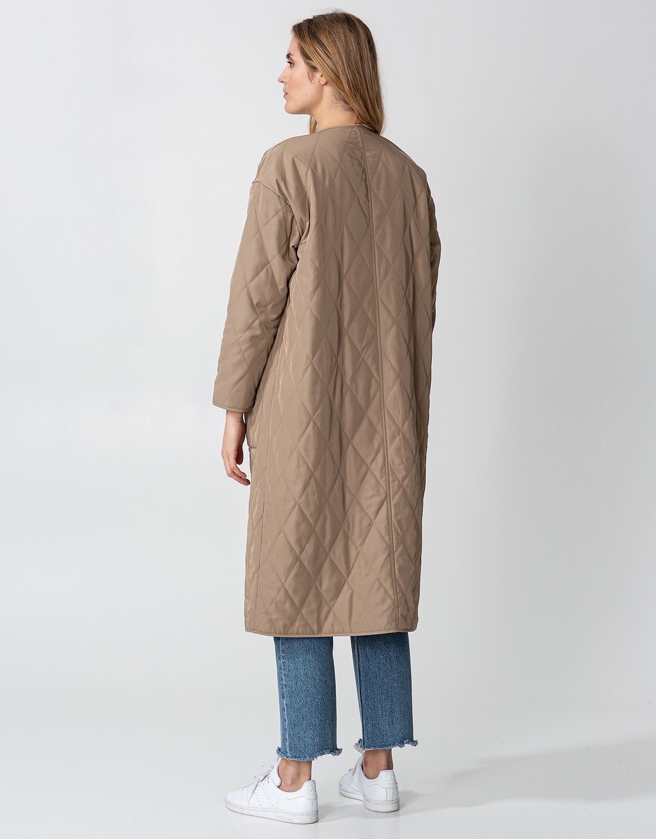 Beige long quilted coat thumbnail 5