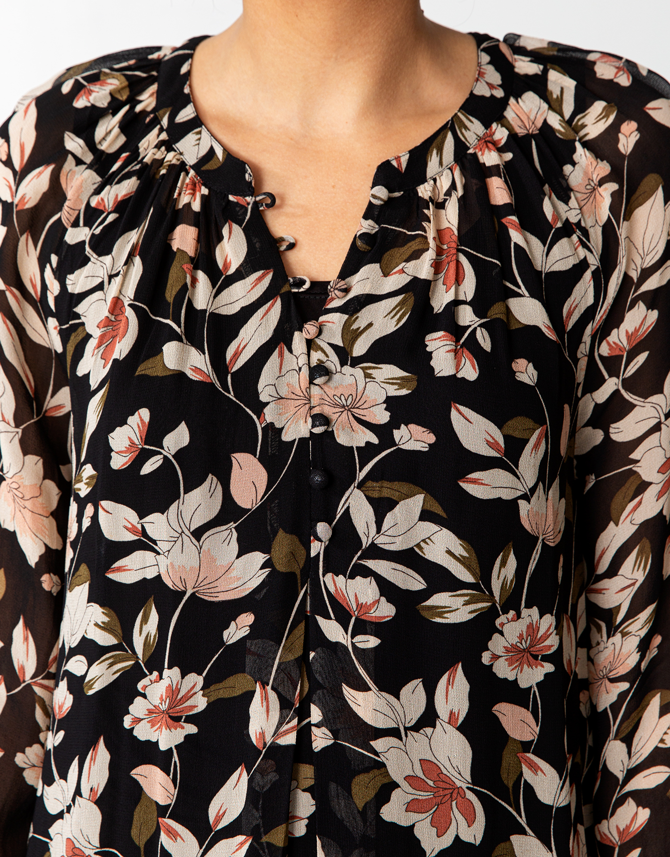Floral buttoned sheer tunic thumbnail 5