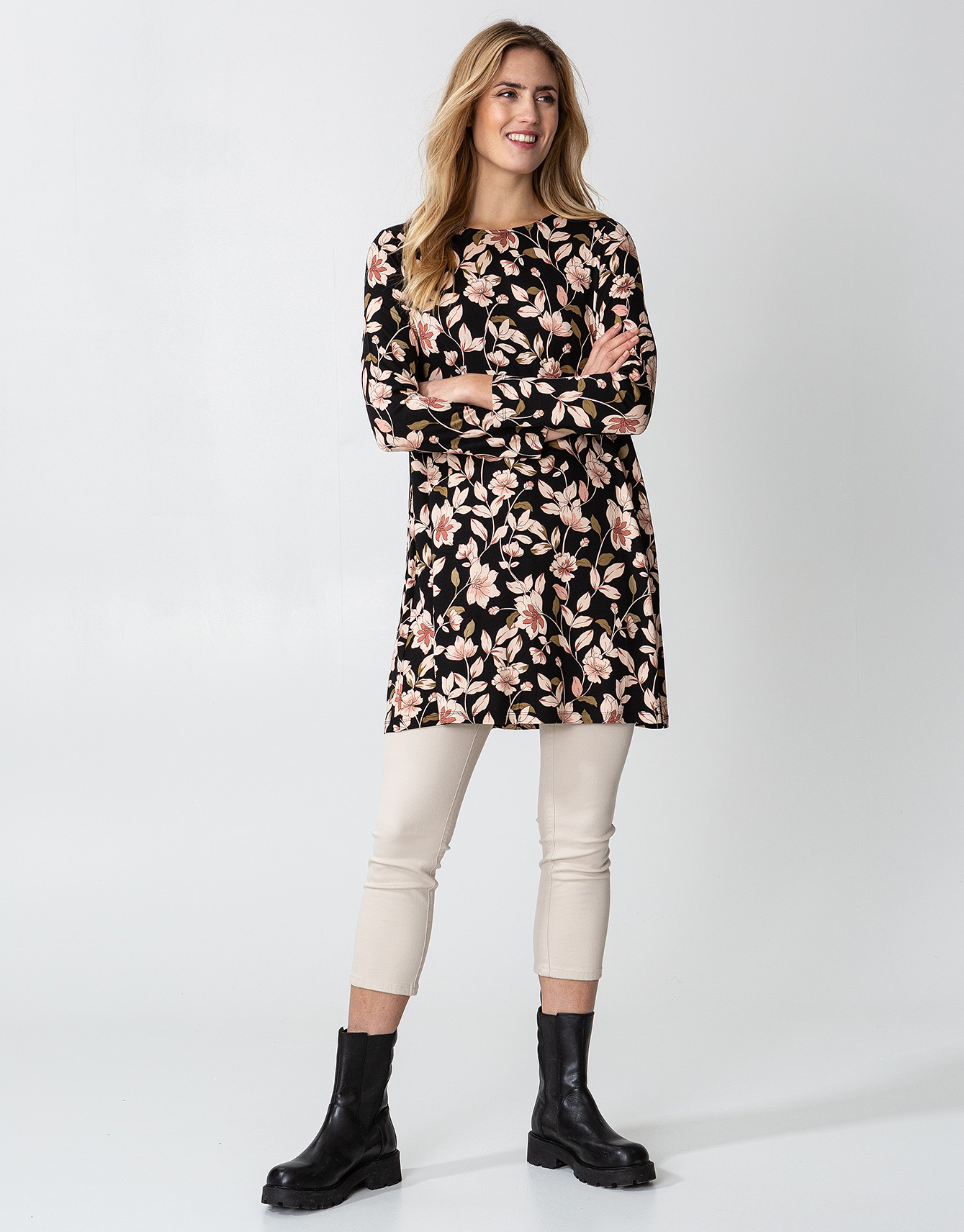 Floral long sleeve jersey tunic thumbnail 1