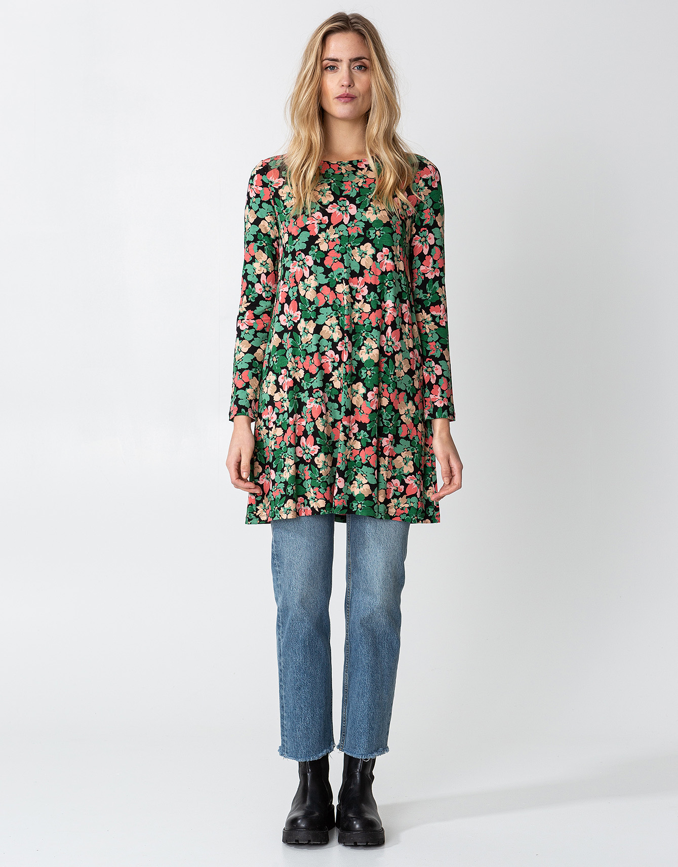 Floral long sleeve jersey tunic thumbnail 0