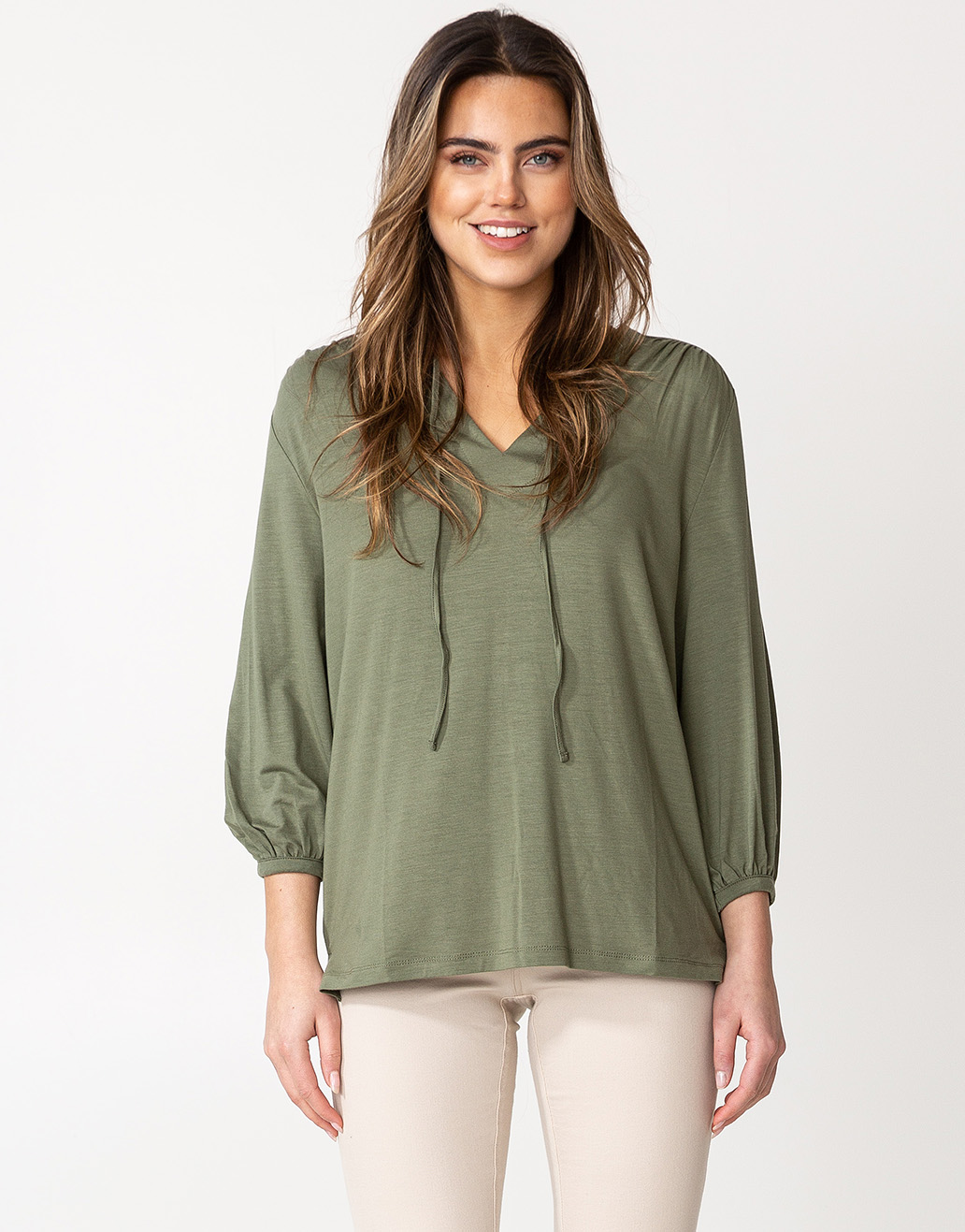Solid long sleeve jersey blouse thumbnail 3