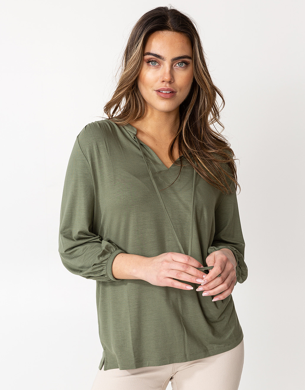 Solid long sleeve jersey blouse thumbnail 1