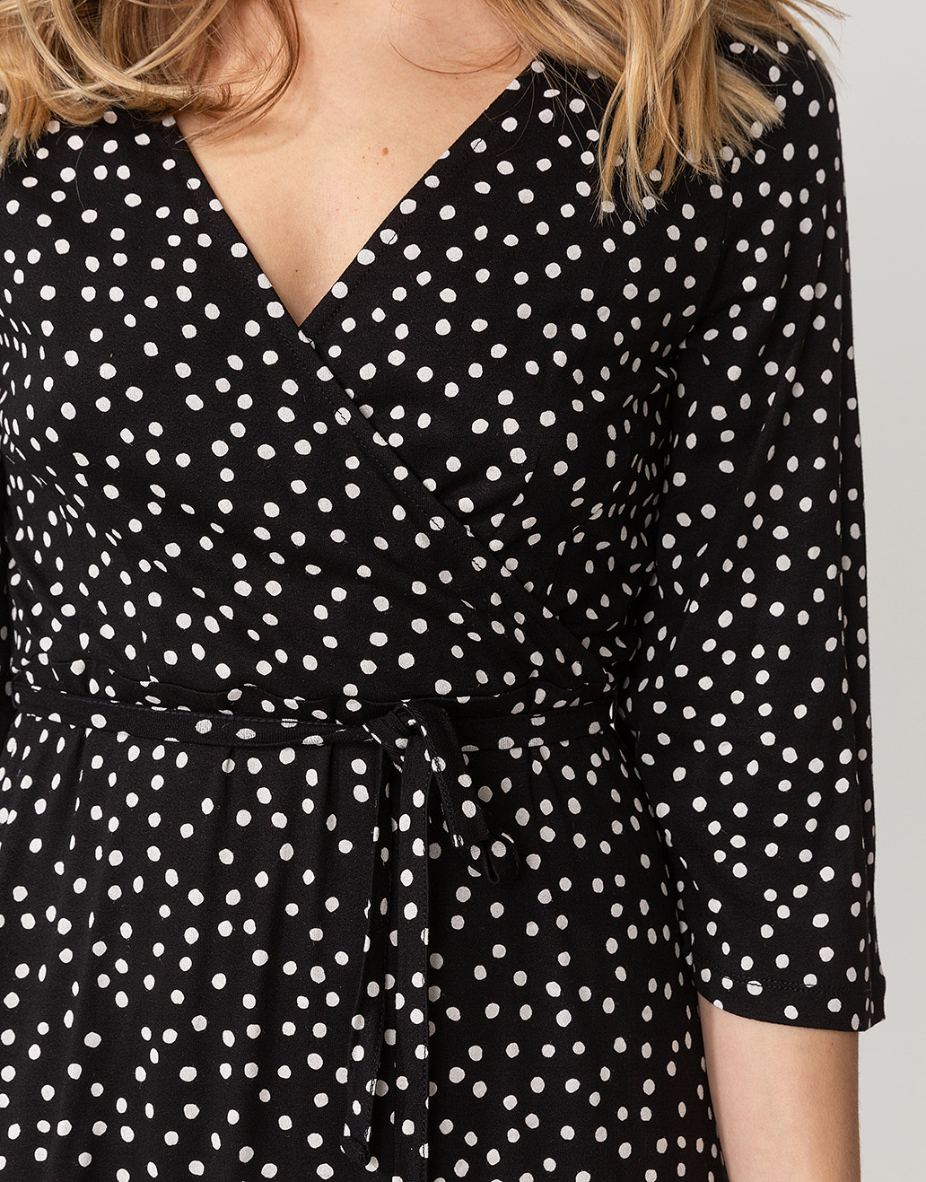 Dotted 3/4 sleeve wrap dress thumbnail 3
