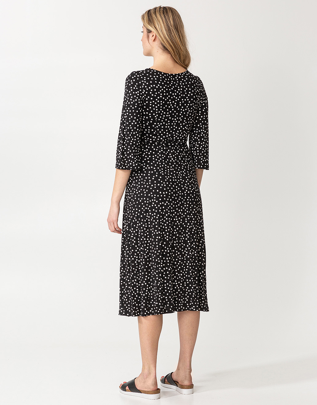 Dotted 3/4 sleeve wrap dress thumbnail 4