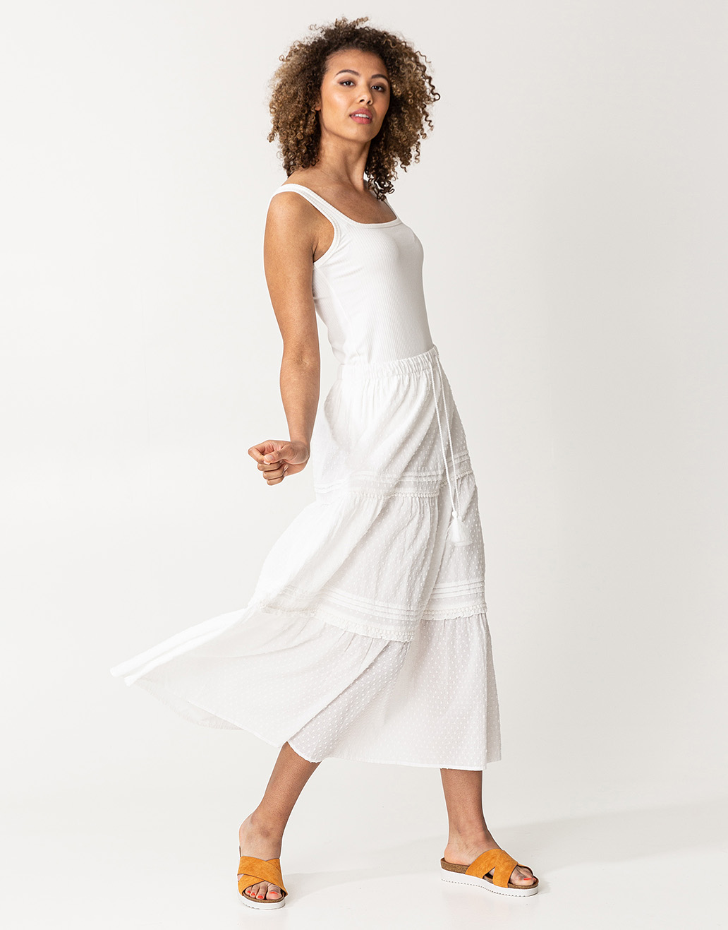 White cotton dobby maxi skirt Image 0