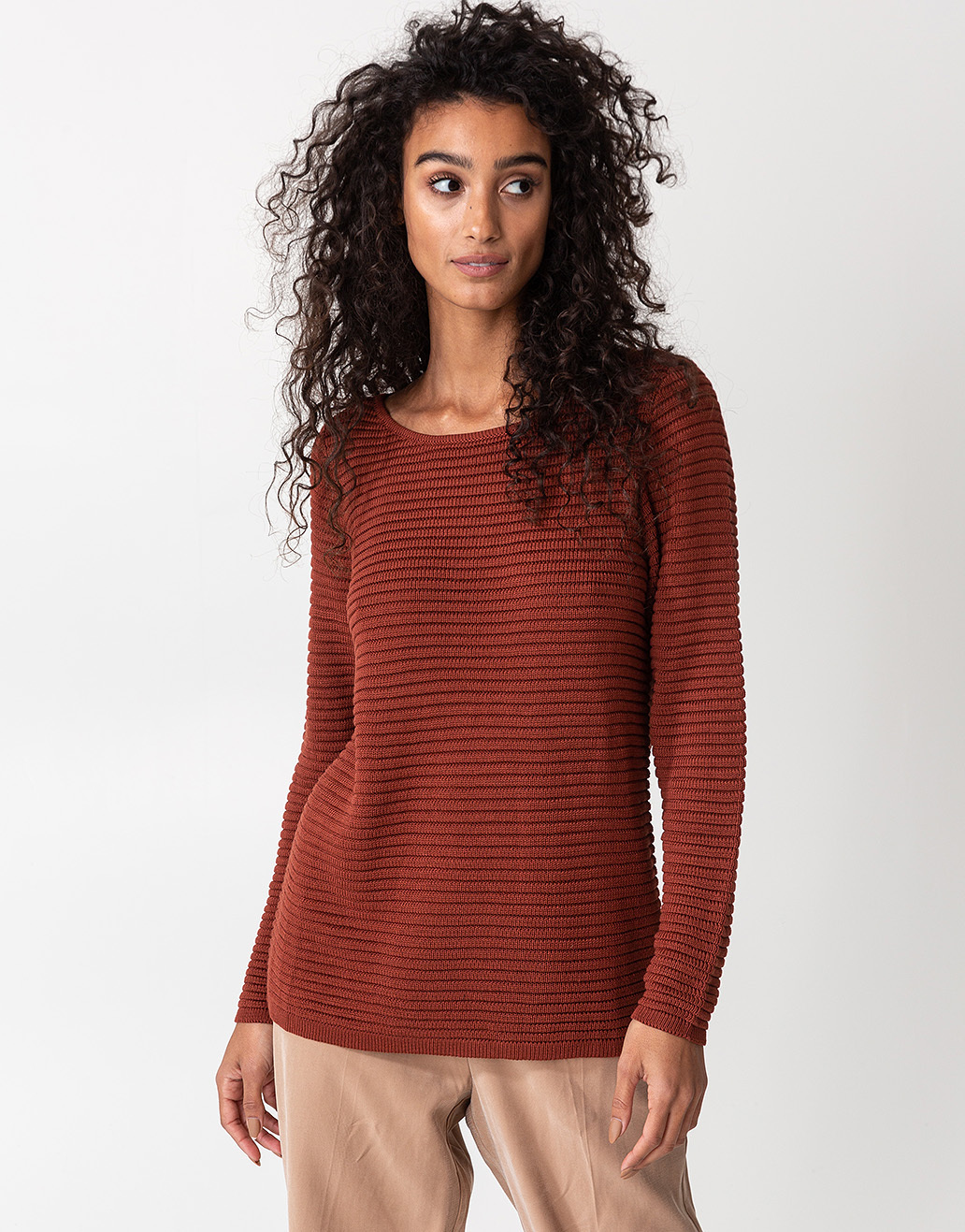Solid knitted rib sweater thumbnail 0