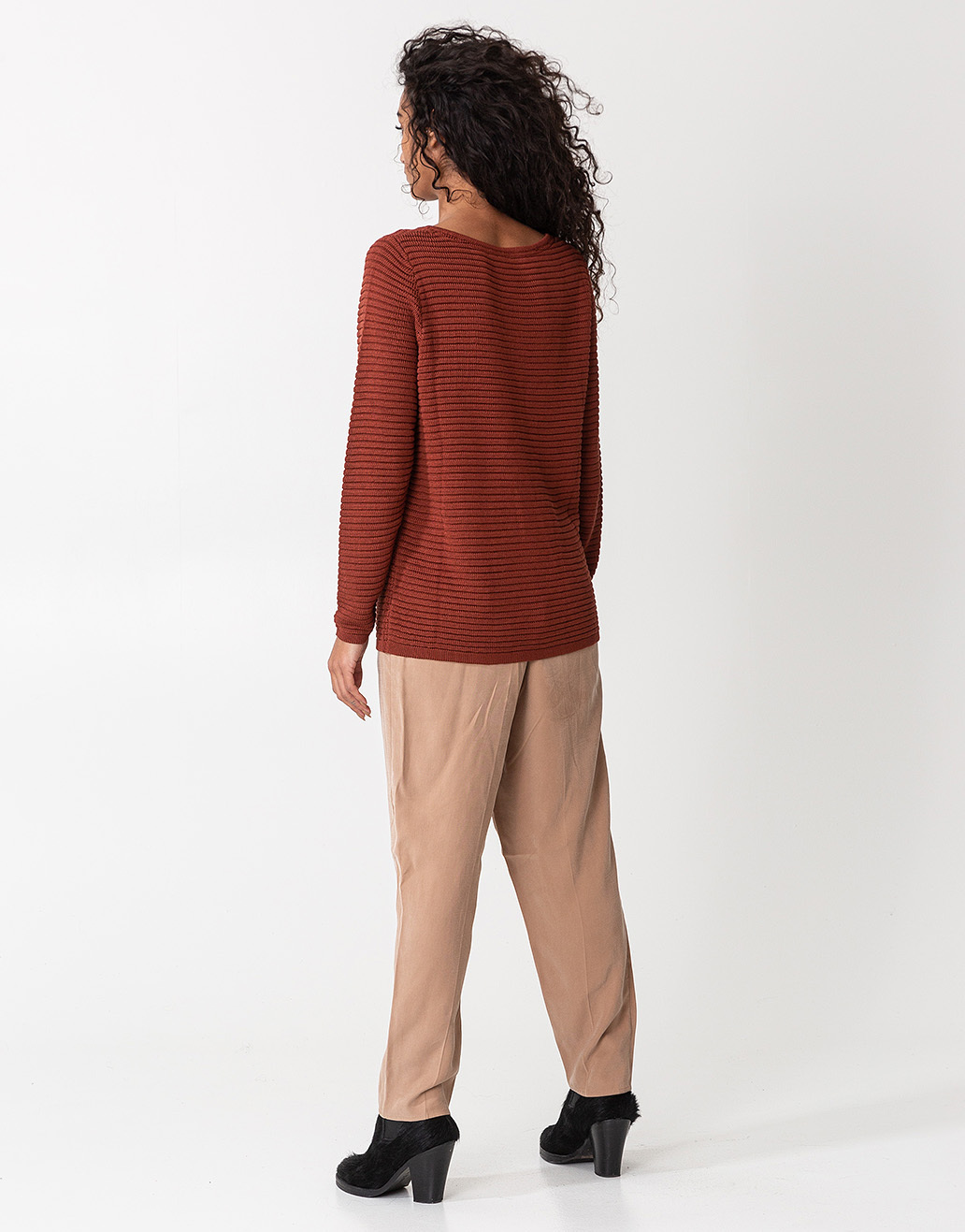 Solid knitted rib sweater thumbnail 5