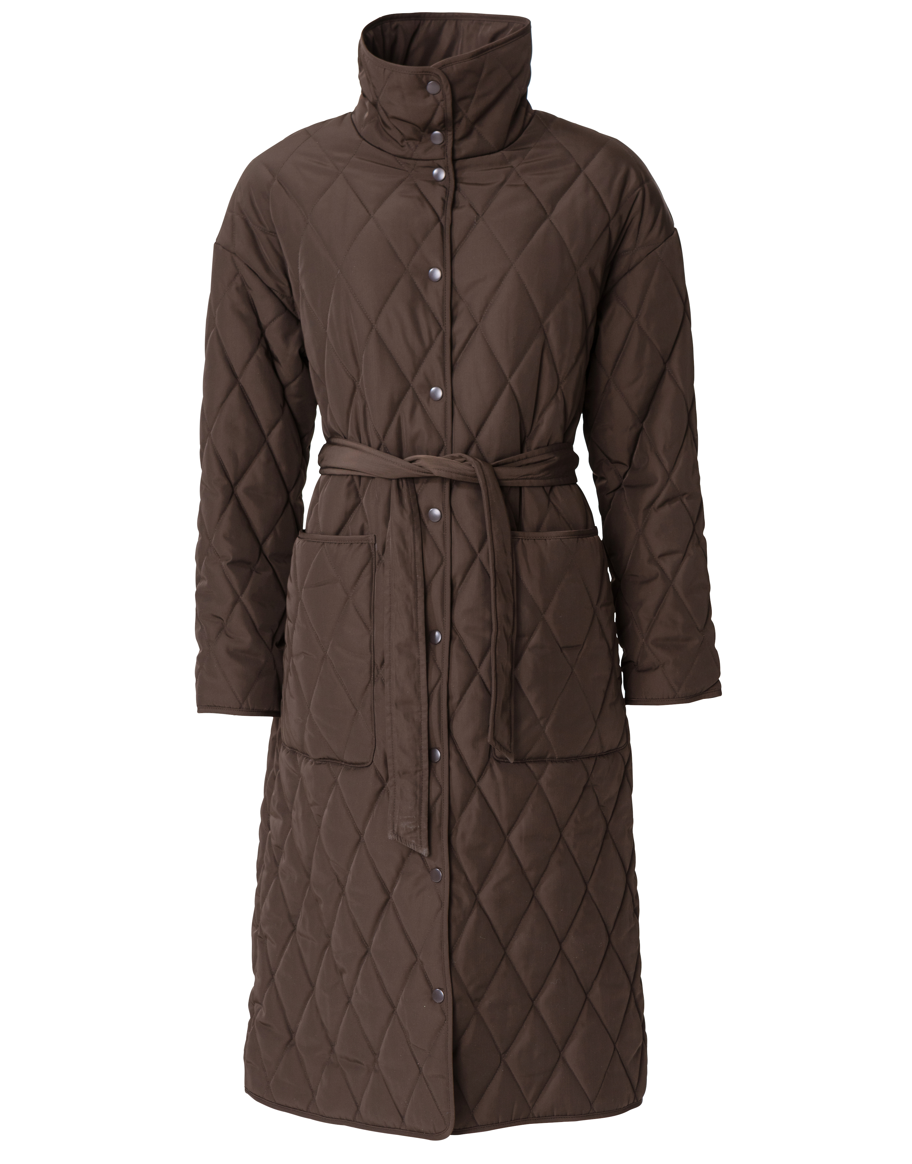Brown quilted belted coat thumbnail 6