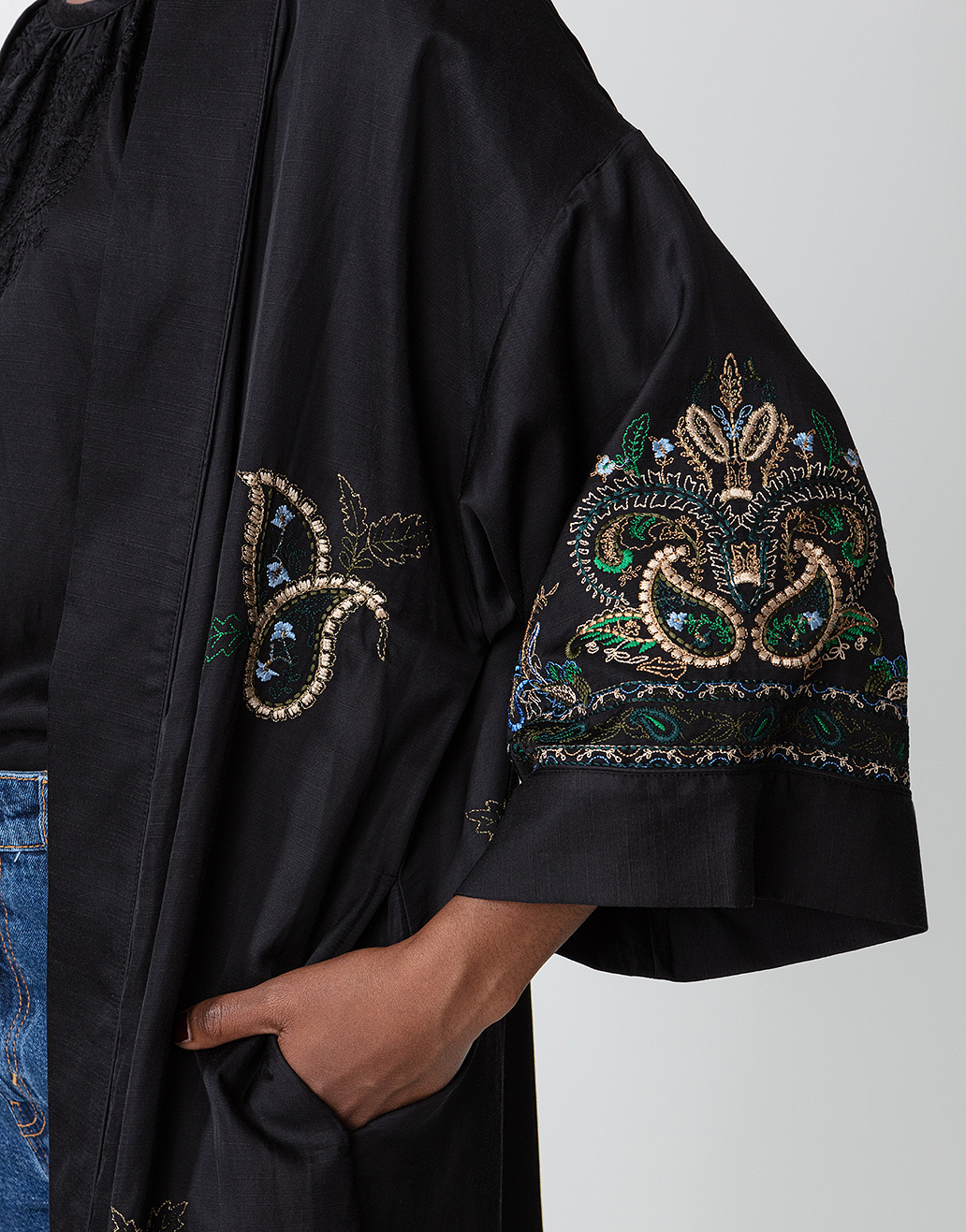 Black embroidered kimono thumbnail 4