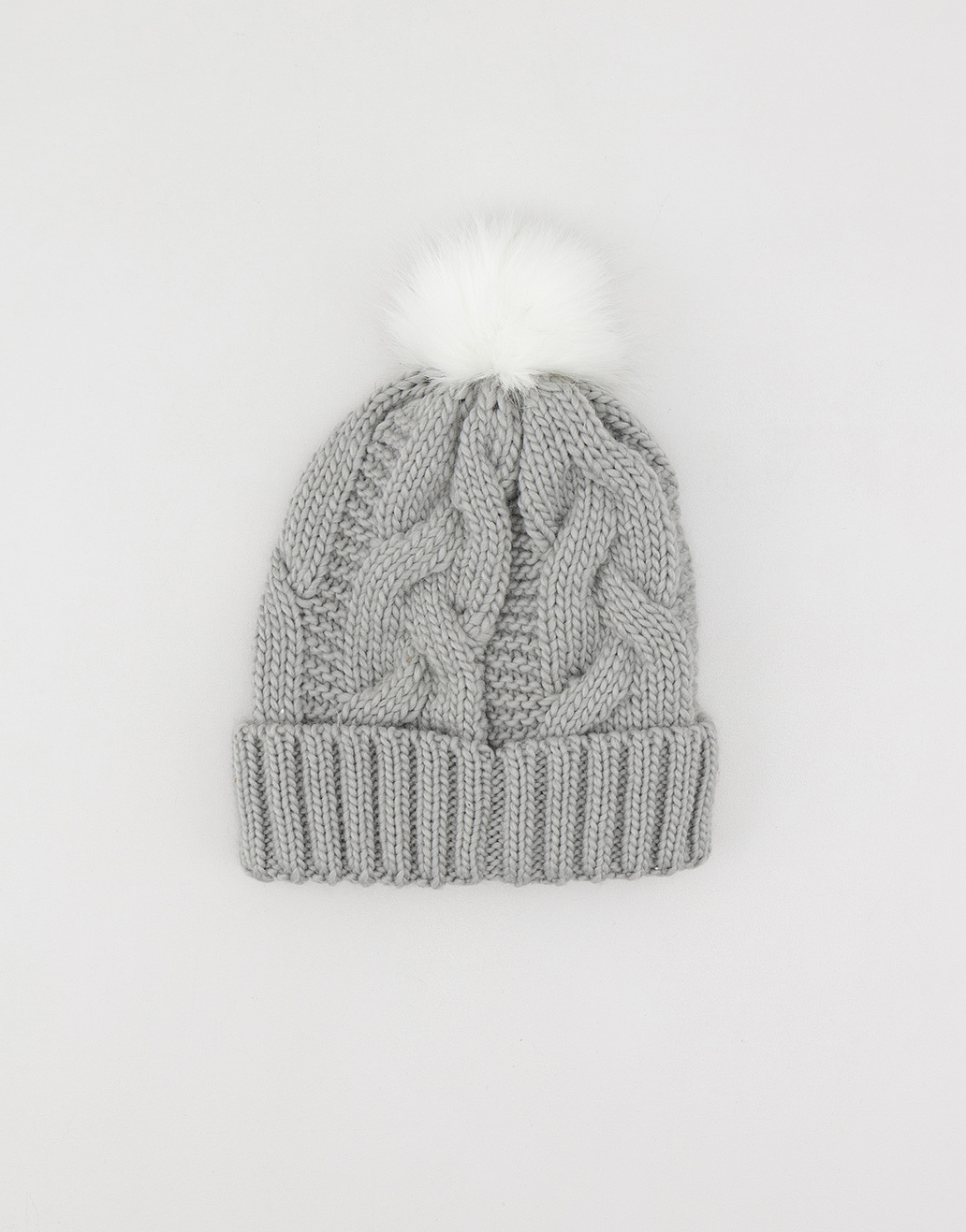Cable knitted beanie with pom thumbnail 1