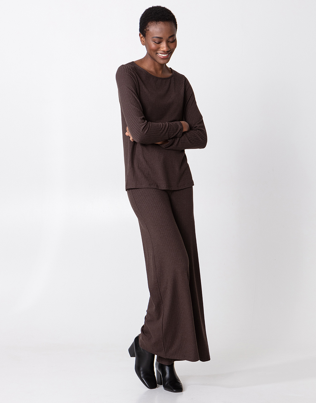 Rib wide jersey trousers Image 0