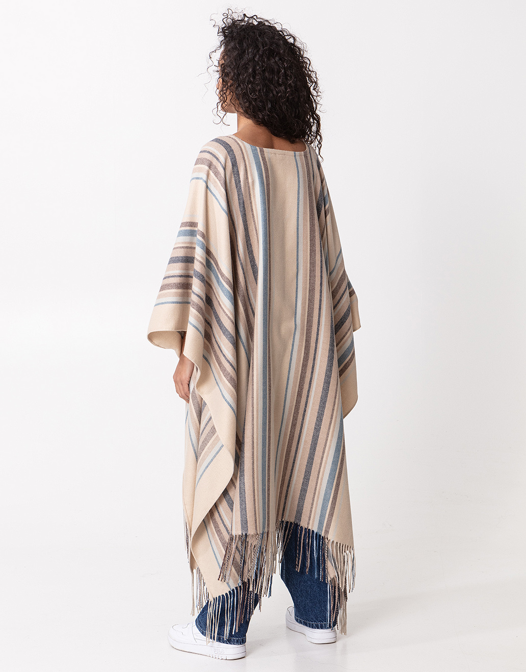 Striped poncho with fringes thumbnail 5