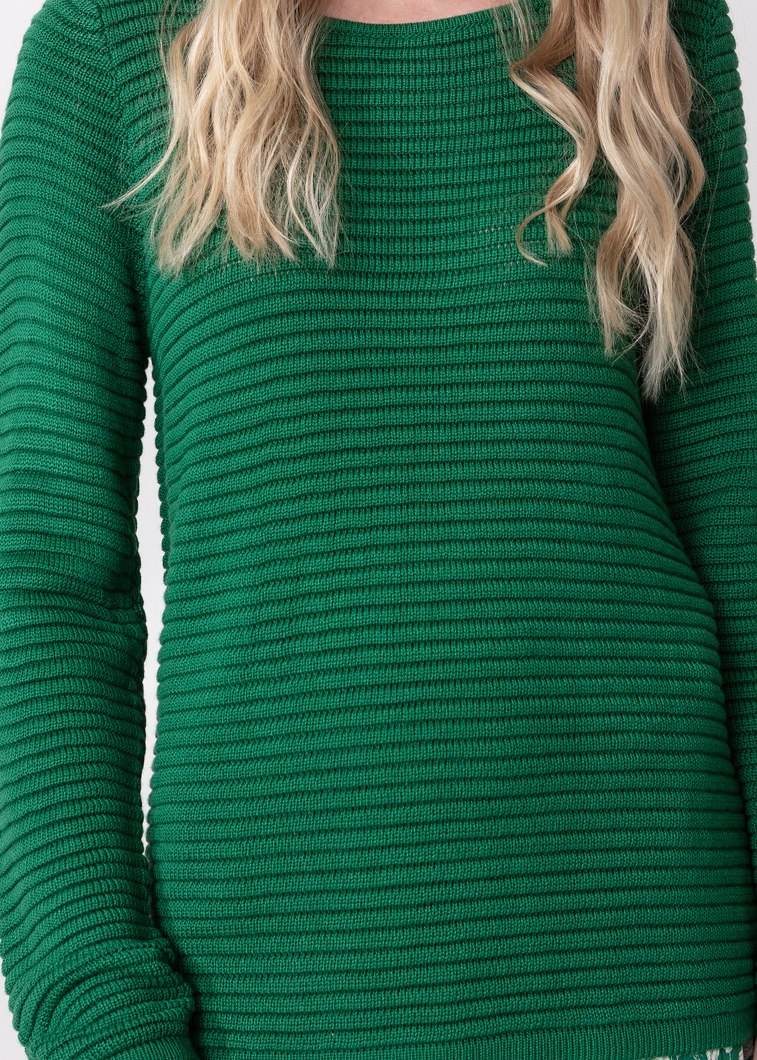 Einfarbiger gestrickter Pullover mit gerippter Struktur thumbnail 3