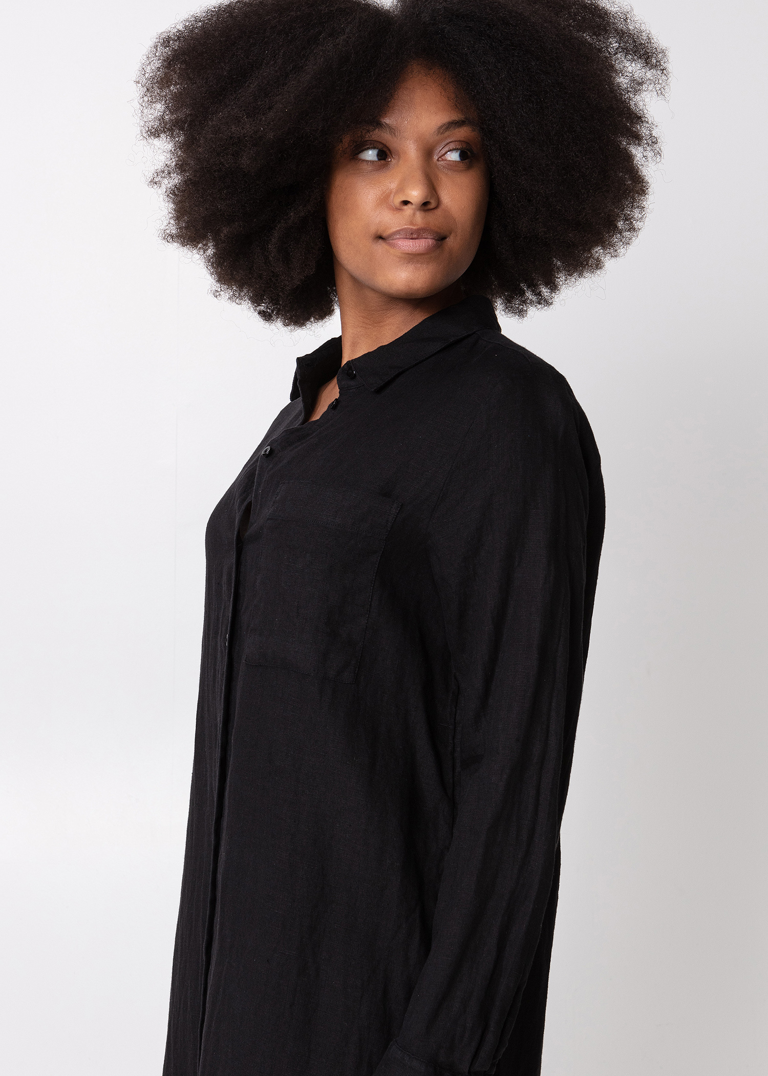 Black organic linen shirt dress thumbnail 4