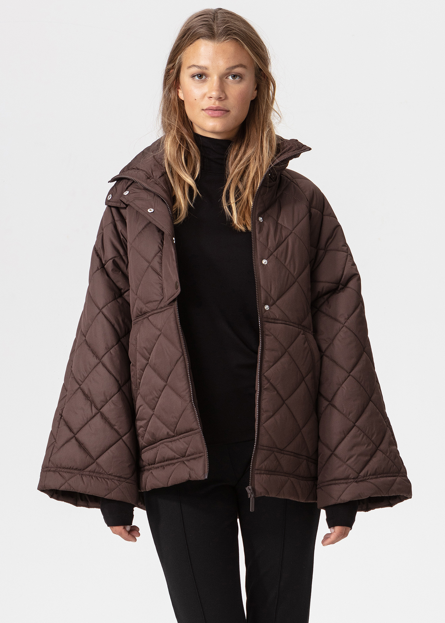 Brown quilted jacket thumbnail 1