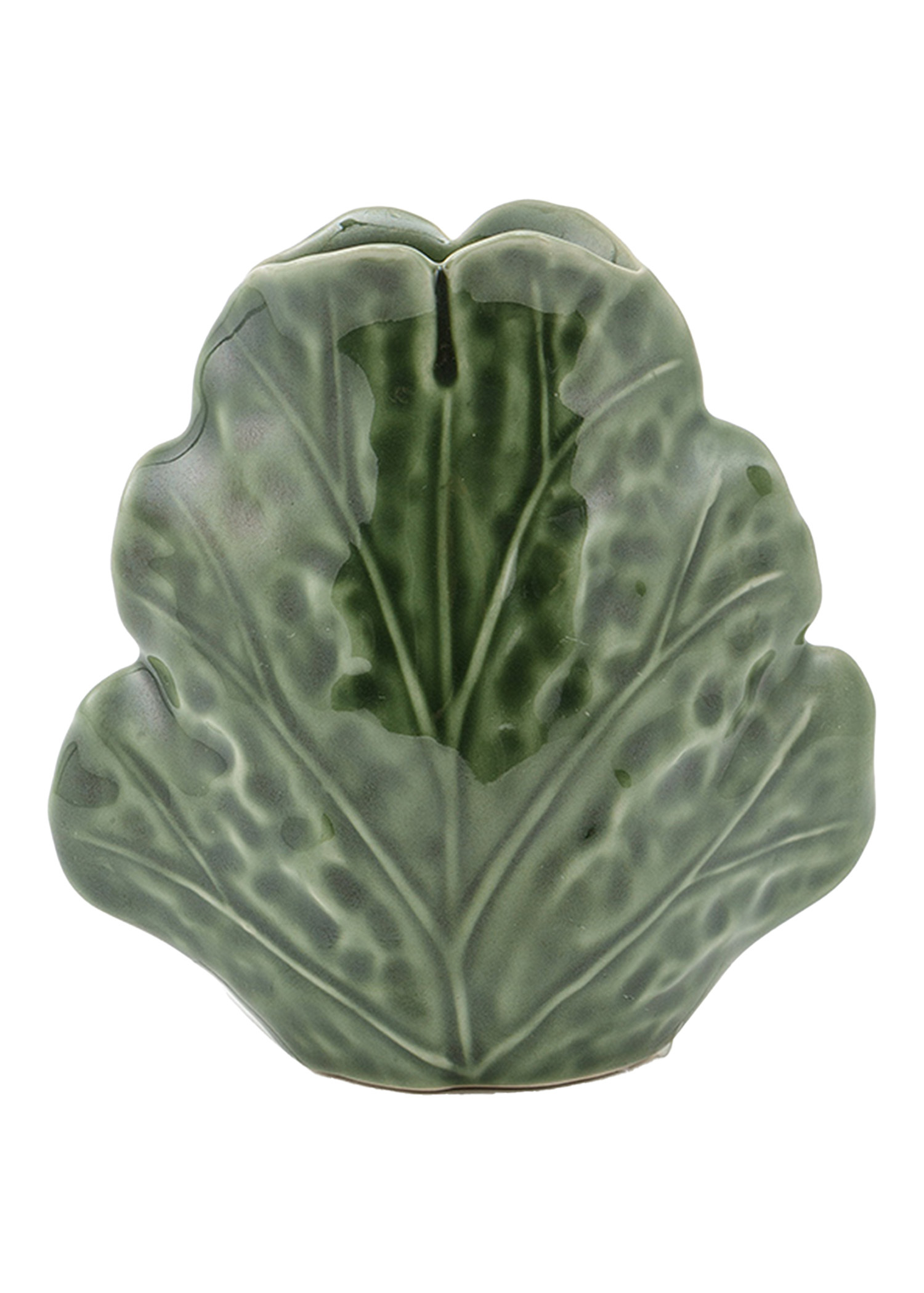 Grønn vase i stentøy formet som et kålhode thumbnail 0