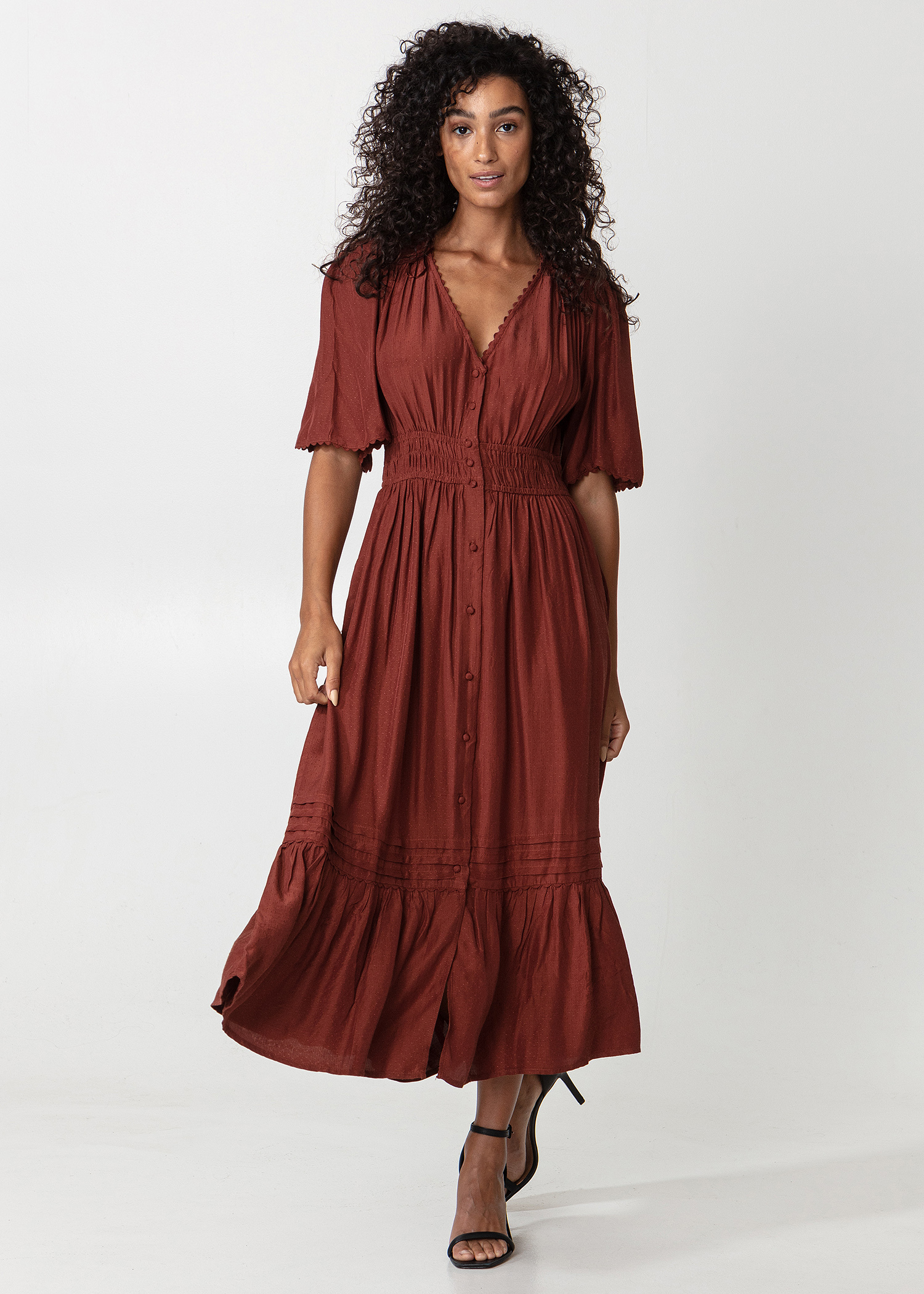Solid maxi dress with lace details thumbnail 0