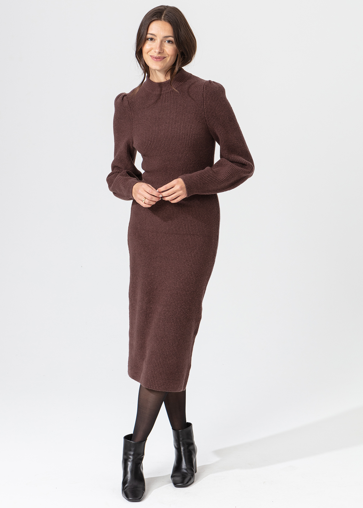 Knitted dress with high collar thumbnail 3